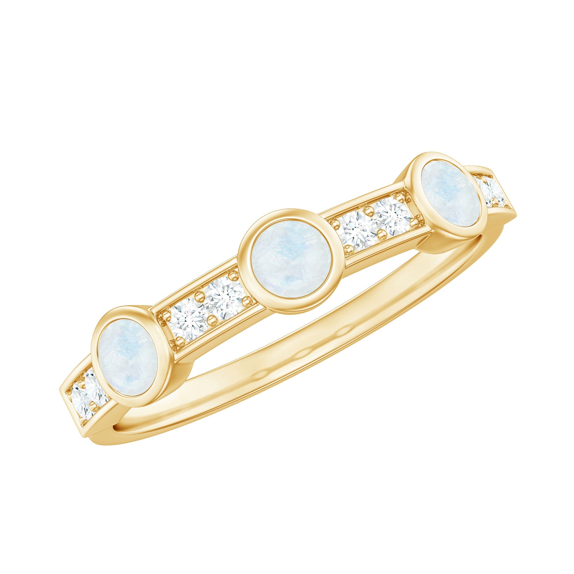 Half Eternity Ring – Moonstone & Diamond Bezel Setting | Lightweight Elegant Jewelry