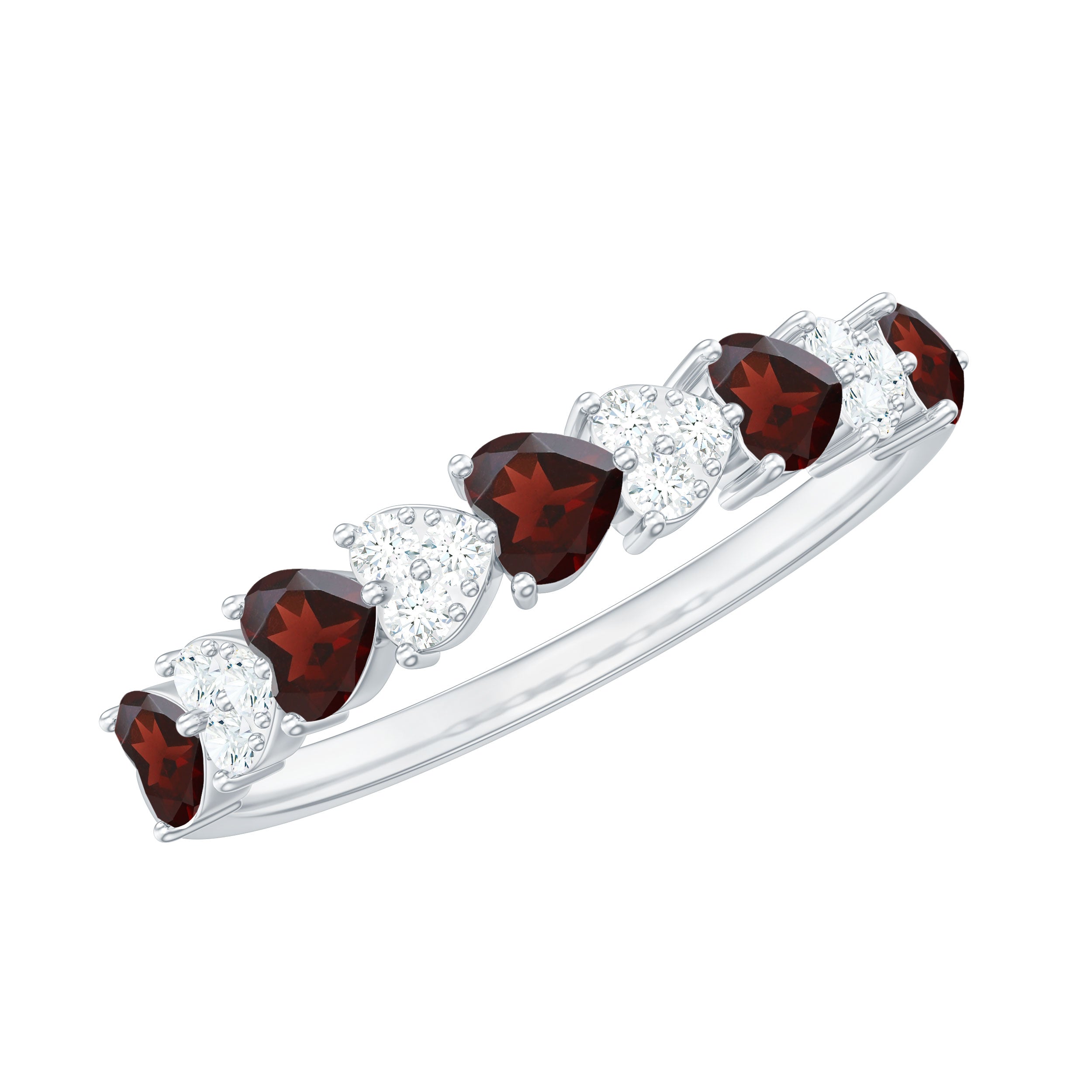 Garnet Diamond Eternity Ring – East West Heart Shape Ring with AAA Quality Garnet