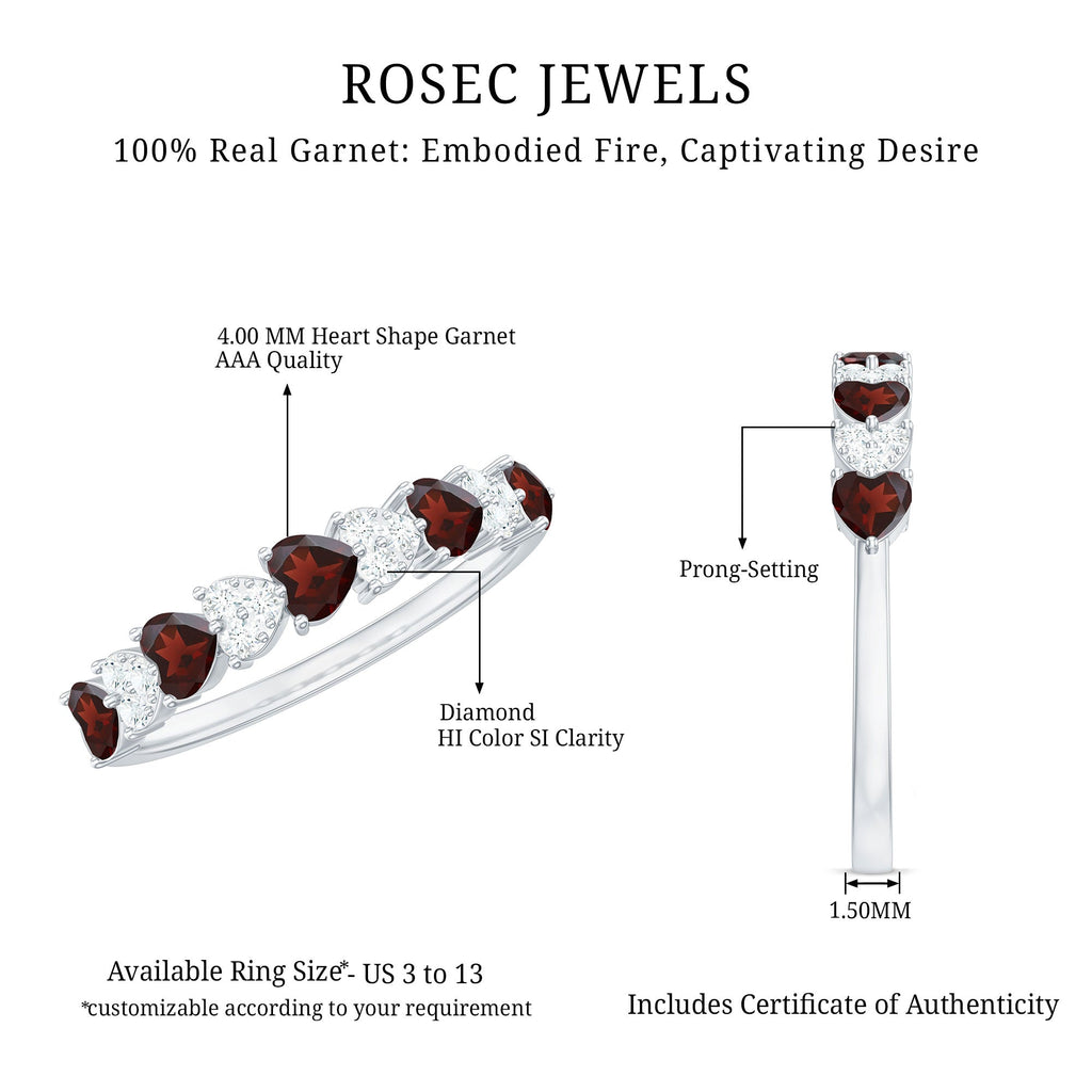 Garnet Diamond Eternity Ring – East West Heart Shape Ring with AAA Quality Garnet