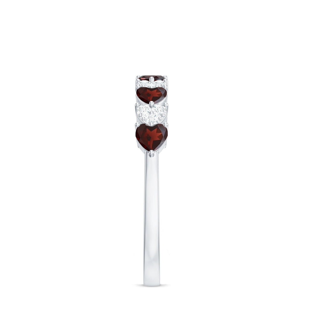 Garnet Diamond Eternity Ring – East West Heart Shape Ring with AAA Quality Garnet