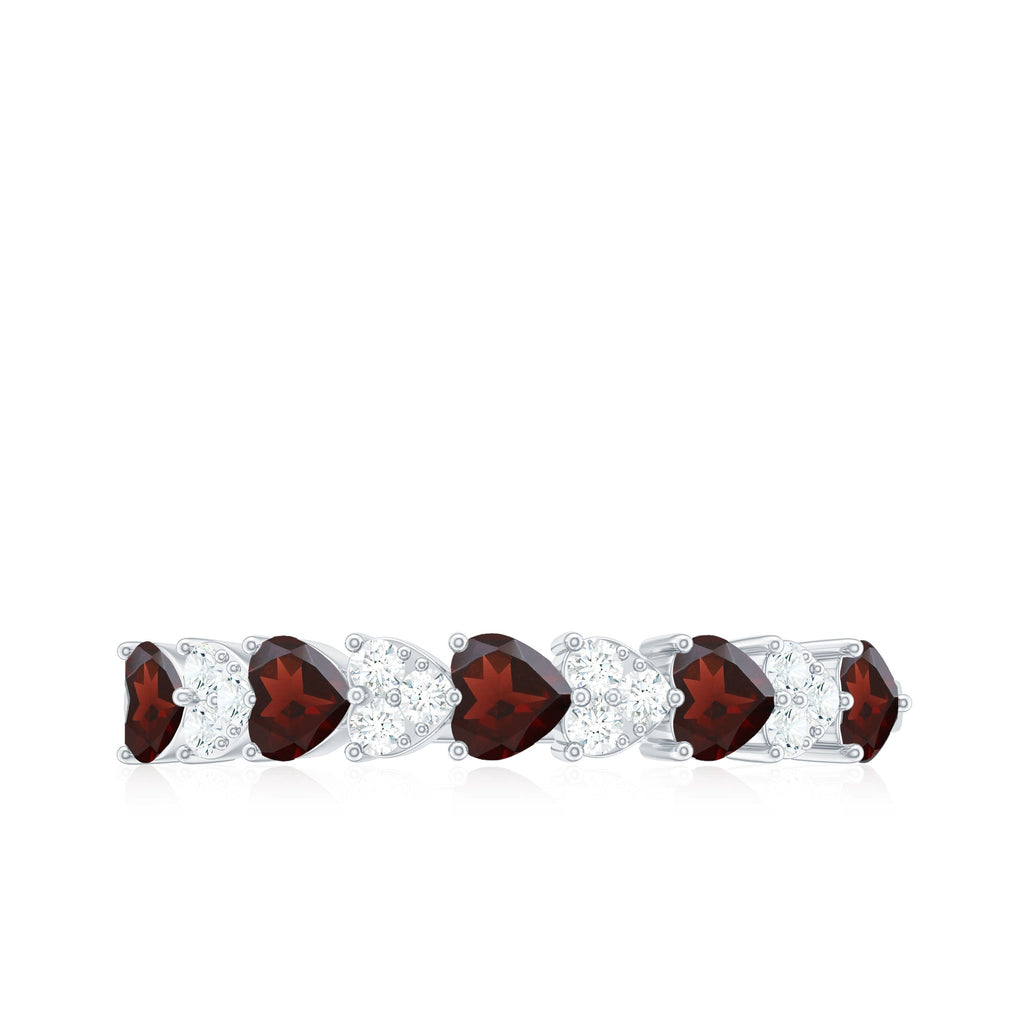 Garnet Diamond Eternity Ring – East West Heart Shape Ring with AAA Quality Garnet