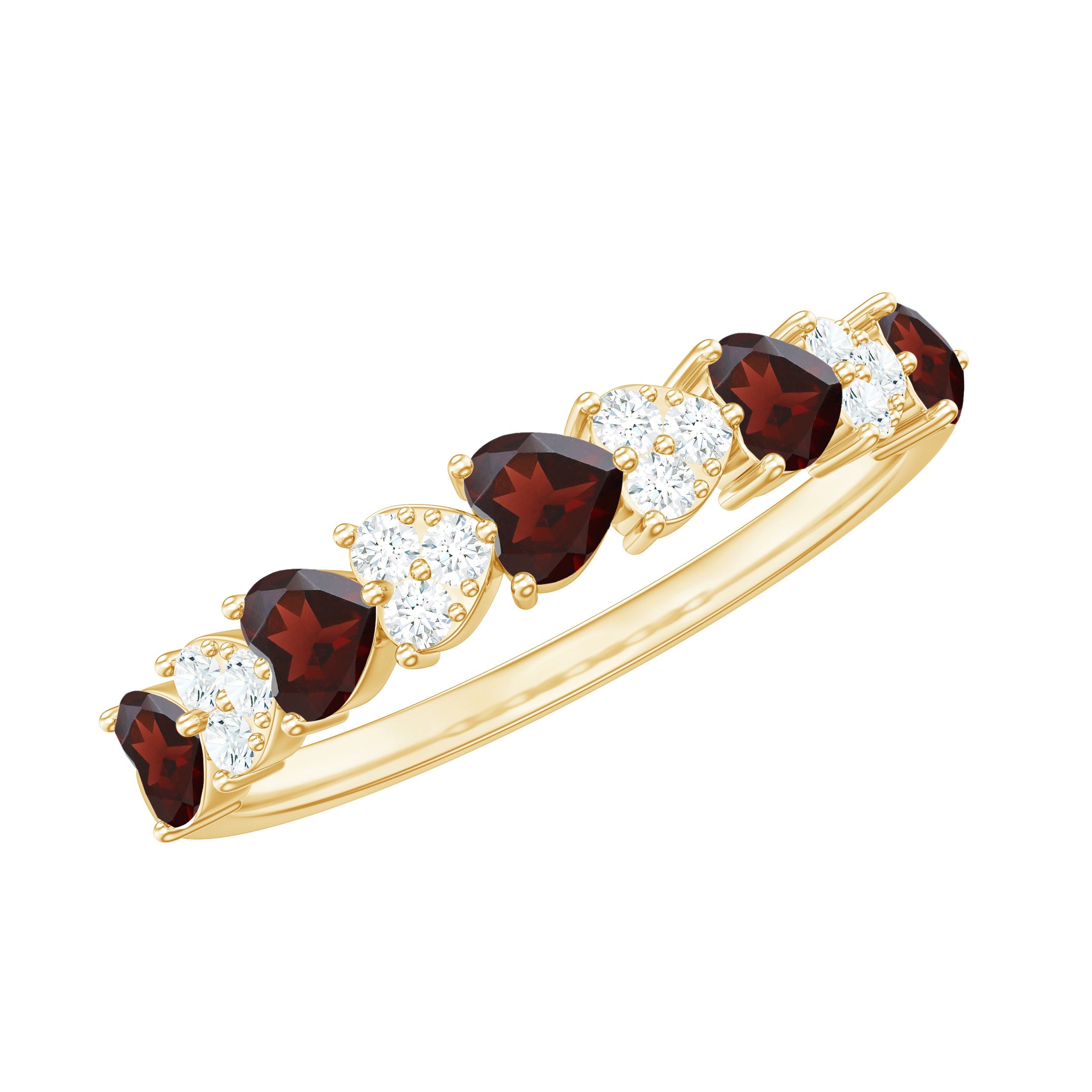 Garnet Diamond Eternity Ring – East West Heart Shape Ring with AAA Quality Garnet