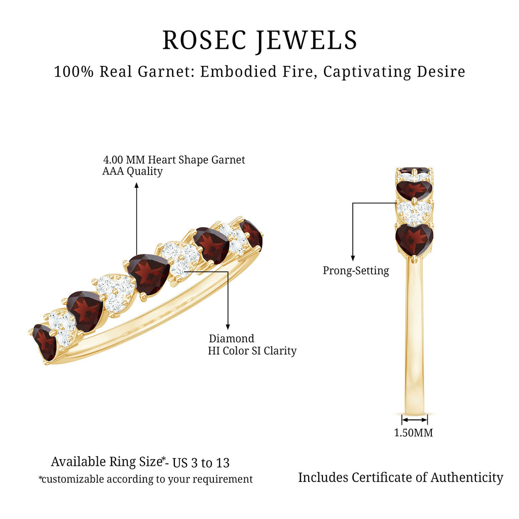 Garnet Diamond Eternity Ring – East West Heart Shape Ring with AAA Quality Garnet