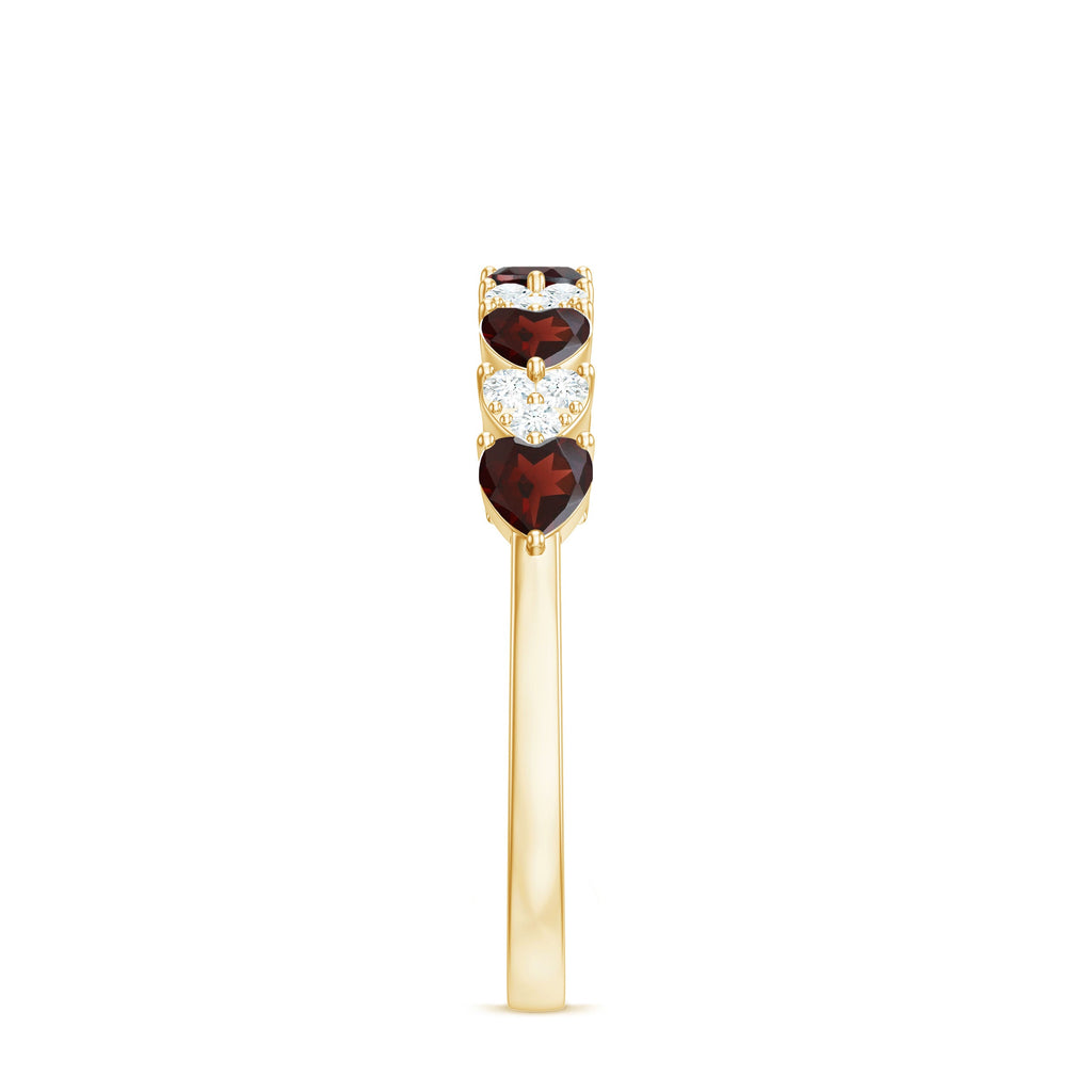 Garnet Diamond Eternity Ring – East West Heart Shape Ring with AAA Quality Garnet