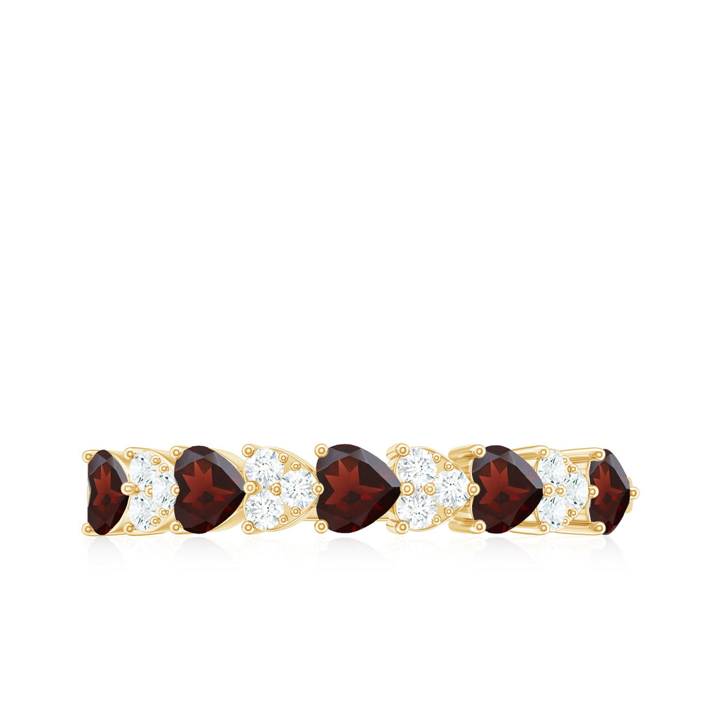 Garnet Diamond Eternity Ring – East West Heart Shape Ring with AAA Quality Garnet