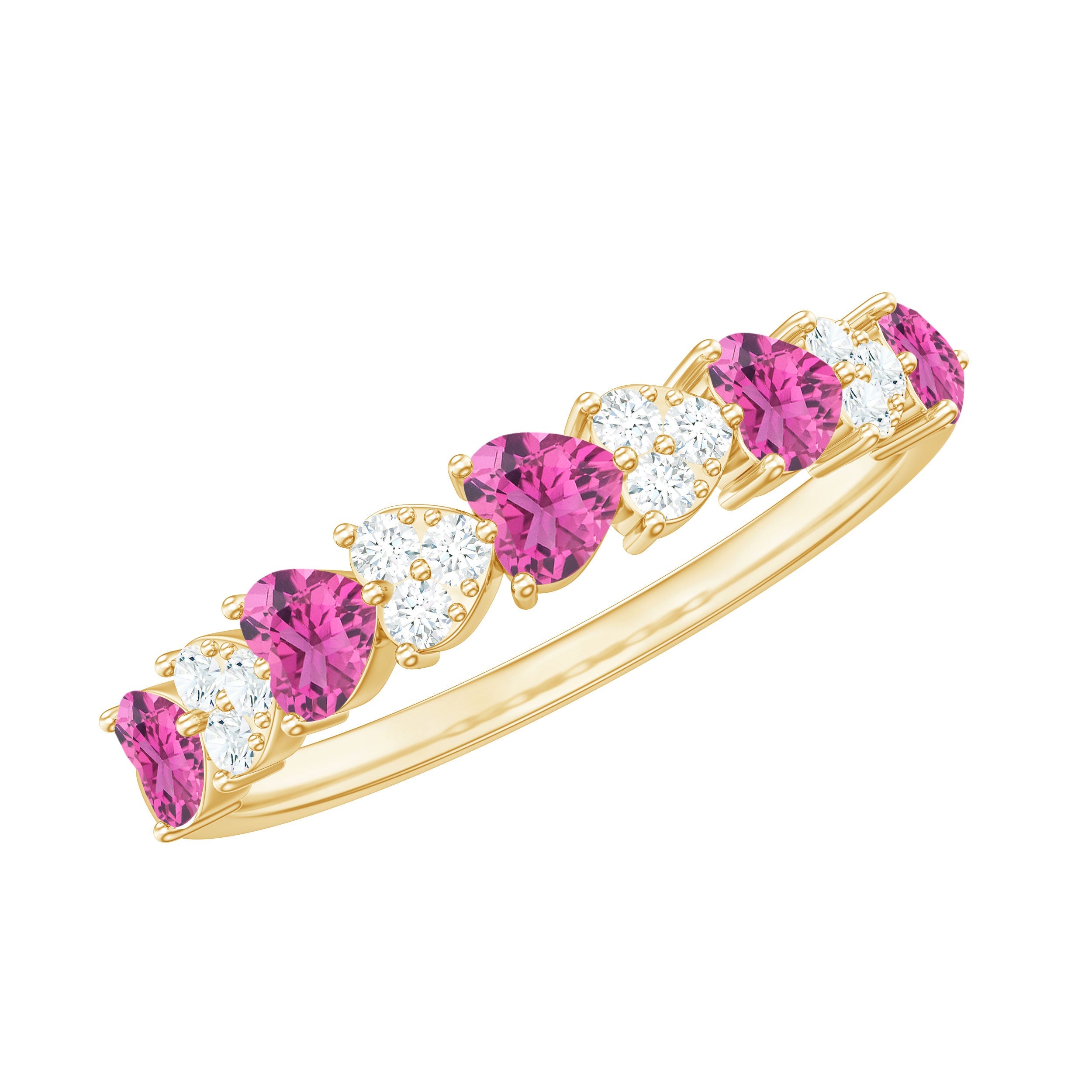 Heart Eternity Ring - Pink Tourmaline Diamond Half Band With AAA Quality Stones