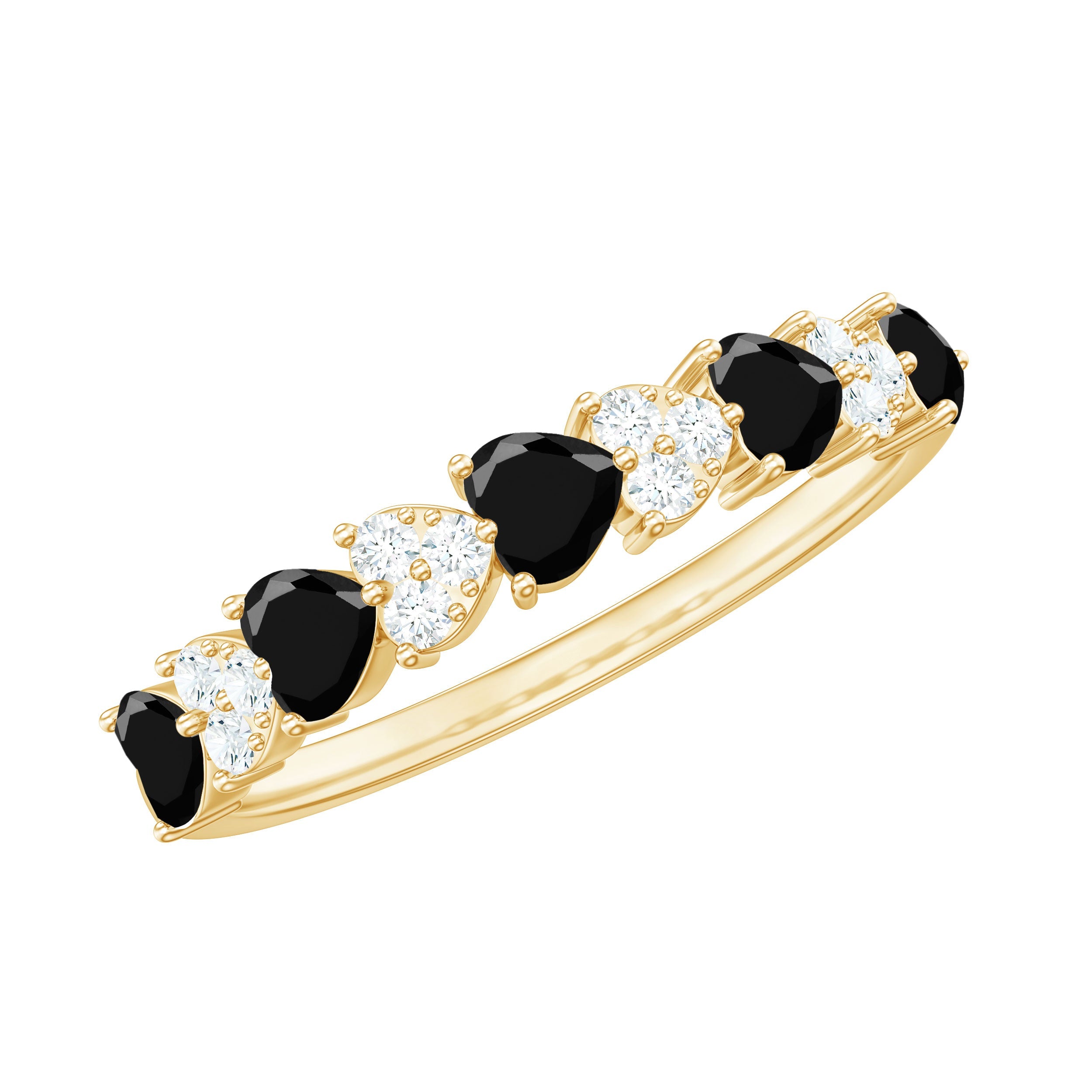 Heart Shaped Black Onyx and Diamond Half Eternity Ring