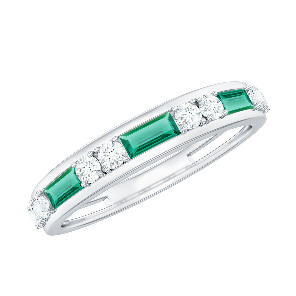 Lab Grown Emerald Ring – Half Eternity Band with Baguette Emerald & Diamonds
