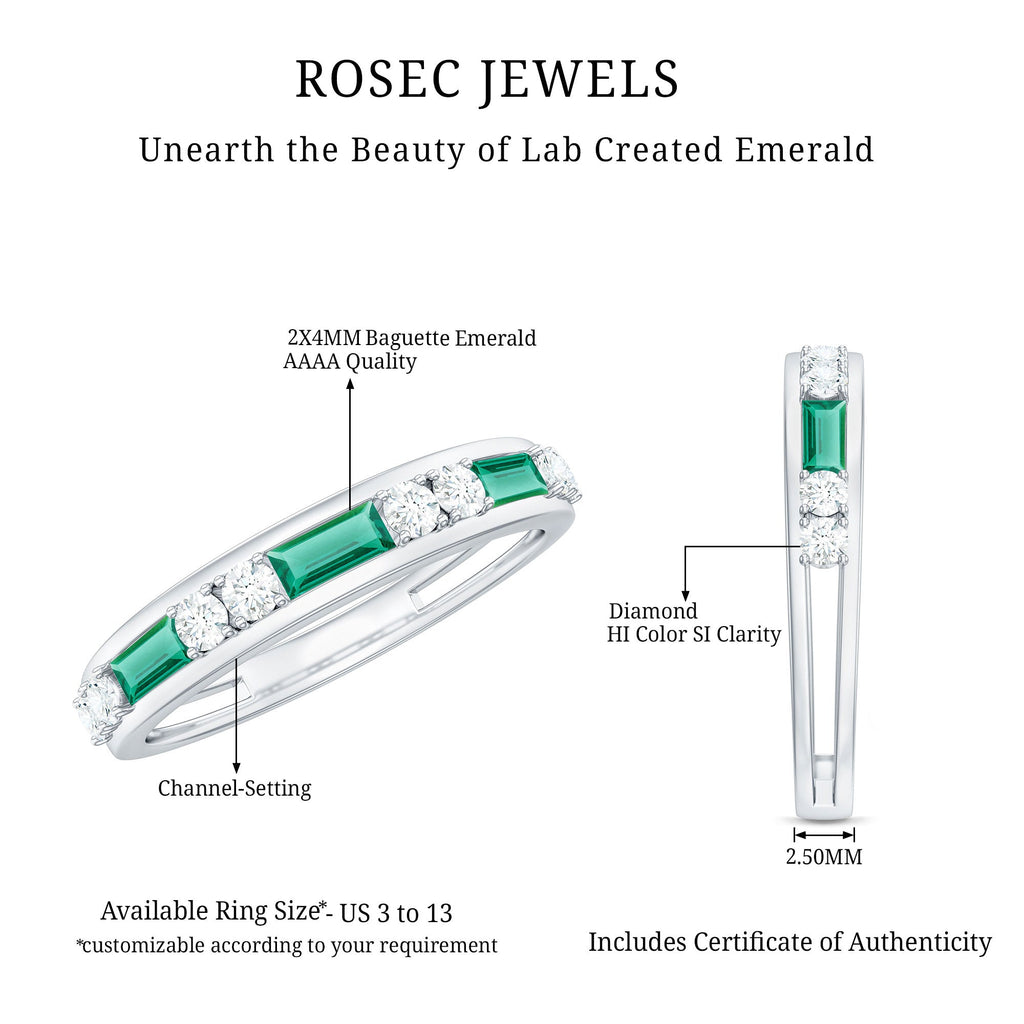 Lab Grown Emerald Ring – Half Eternity Band with Baguette Emerald & Diamonds
