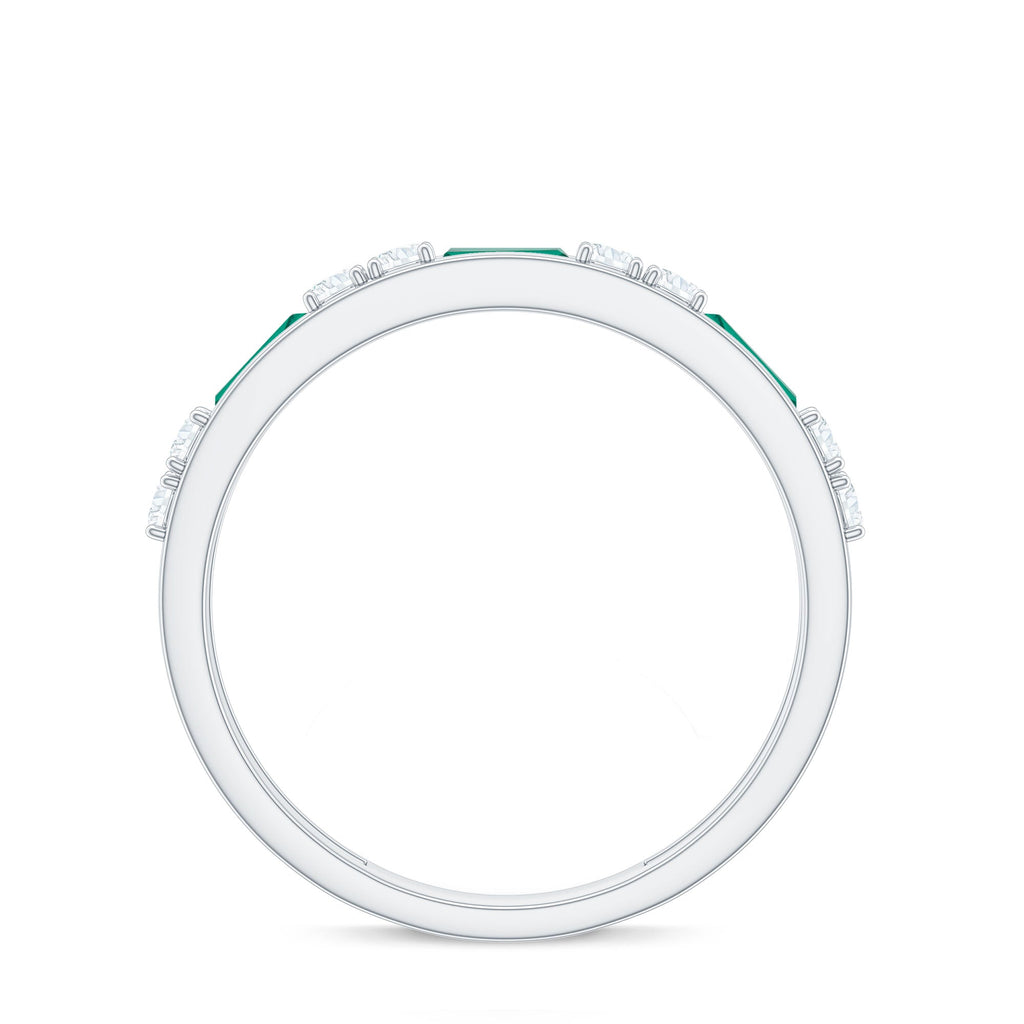 Lab Grown Emerald Ring – Half Eternity Band with Baguette Emerald & Diamonds