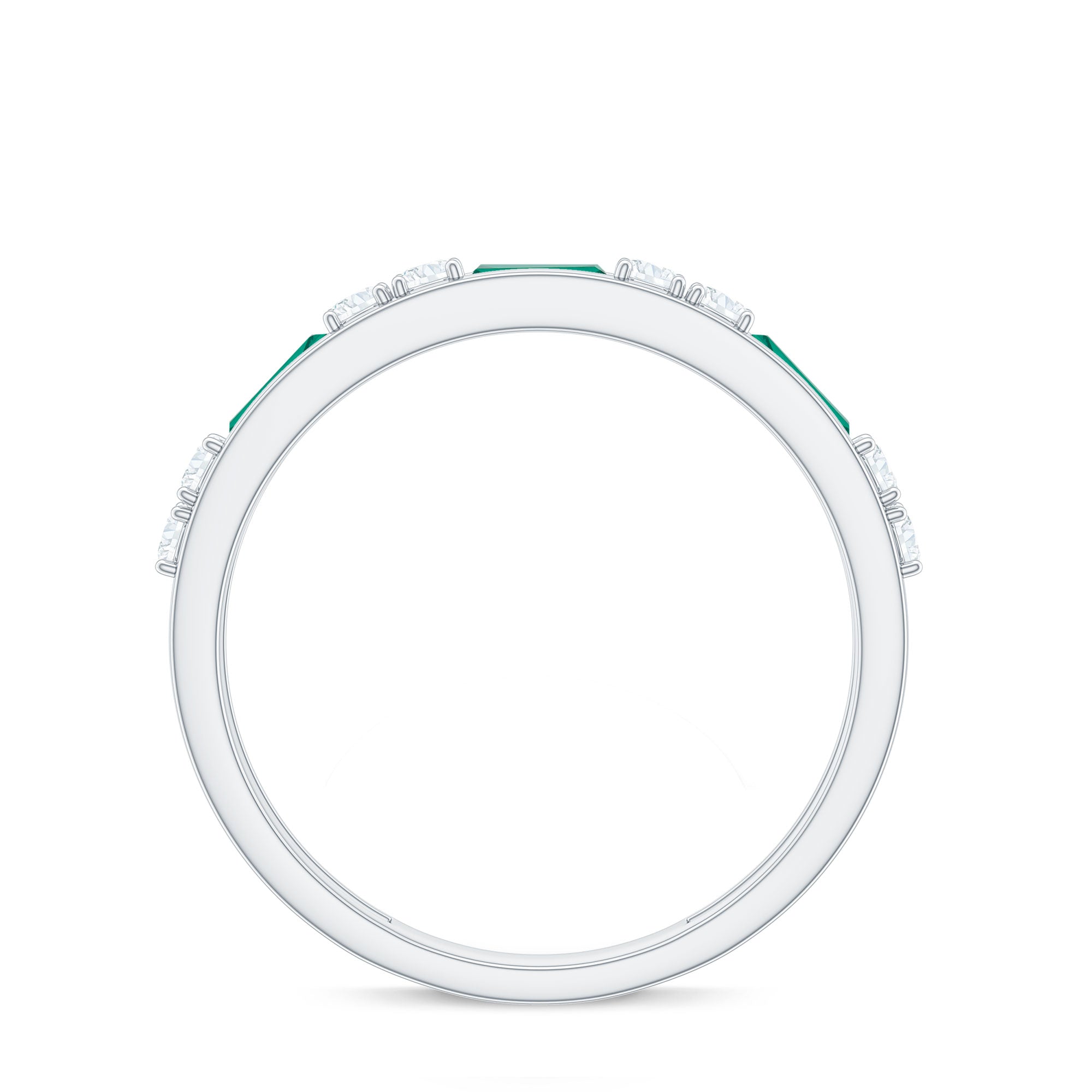 Lab Grown Emerald Ring – Half Eternity Band with Baguette Emerald & Diamonds