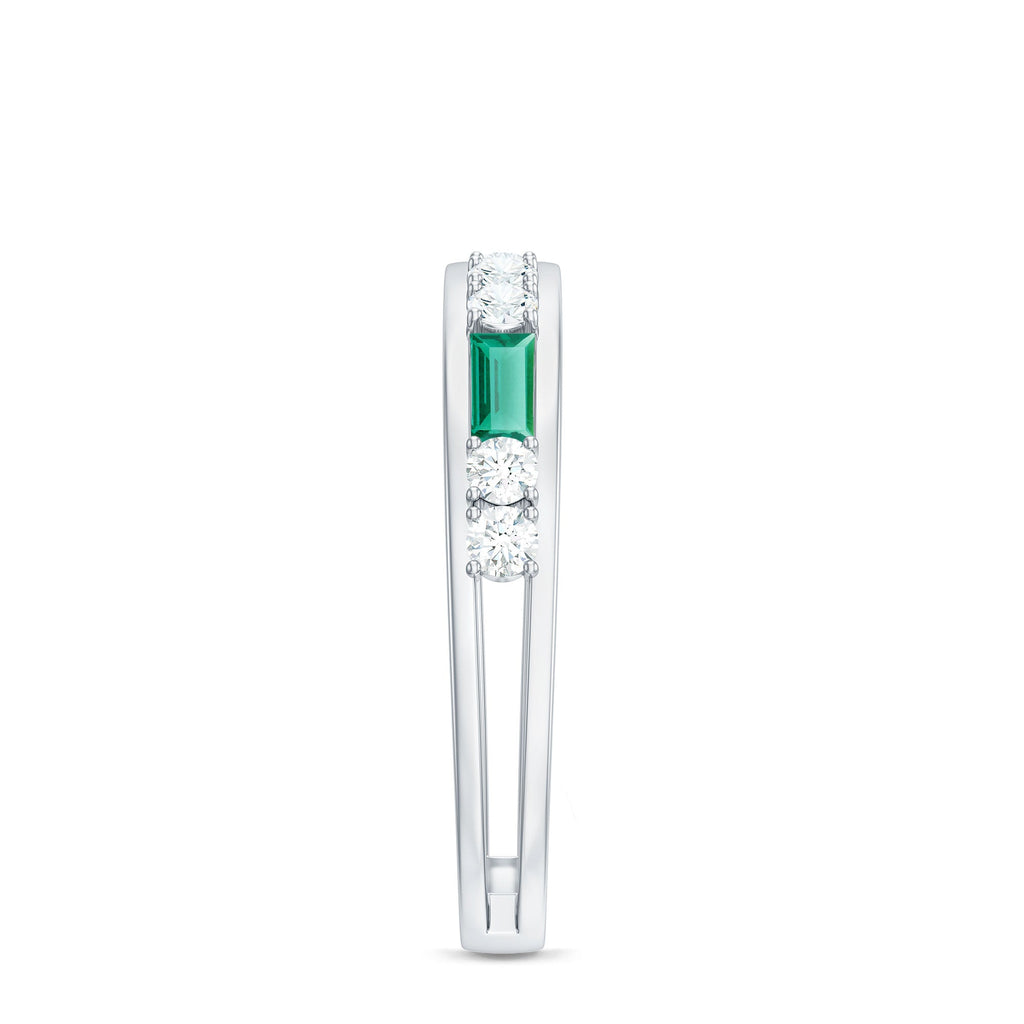 Lab Grown Emerald Ring – Half Eternity Band with Baguette Emerald & Diamonds