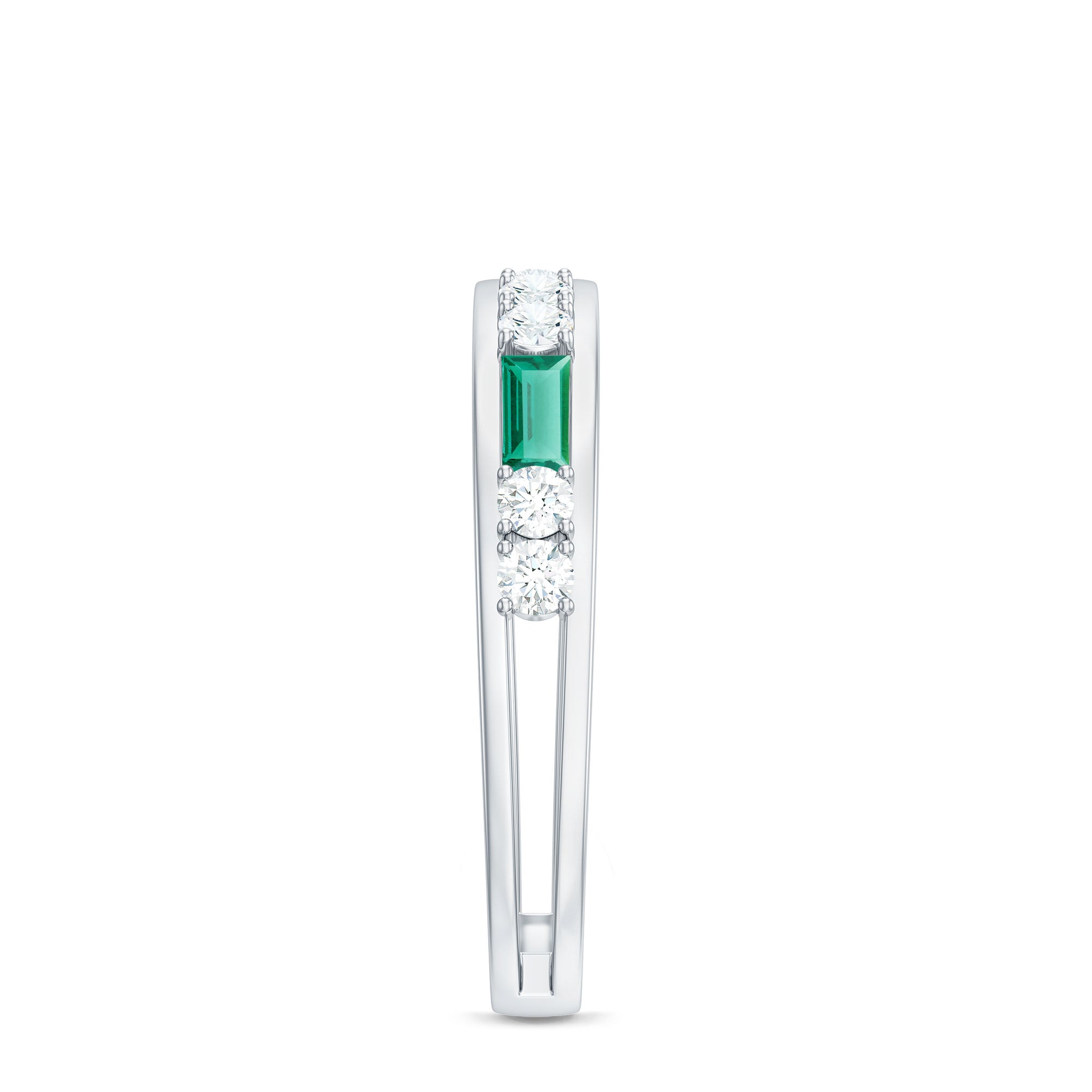 Lab Grown Emerald Ring – Half Eternity Band with Baguette Emerald & Diamonds