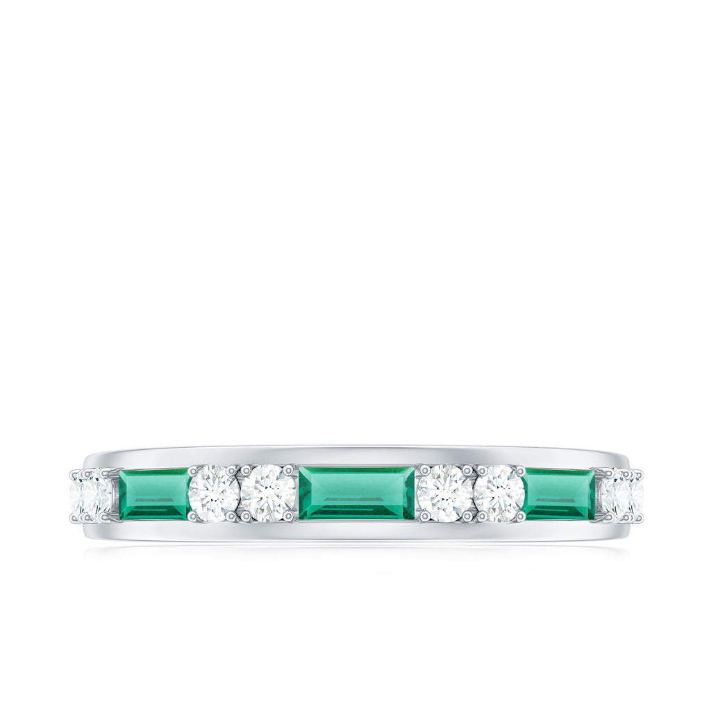 Lab Grown Emerald Ring – Half Eternity Band with Baguette Emerald & Diamonds