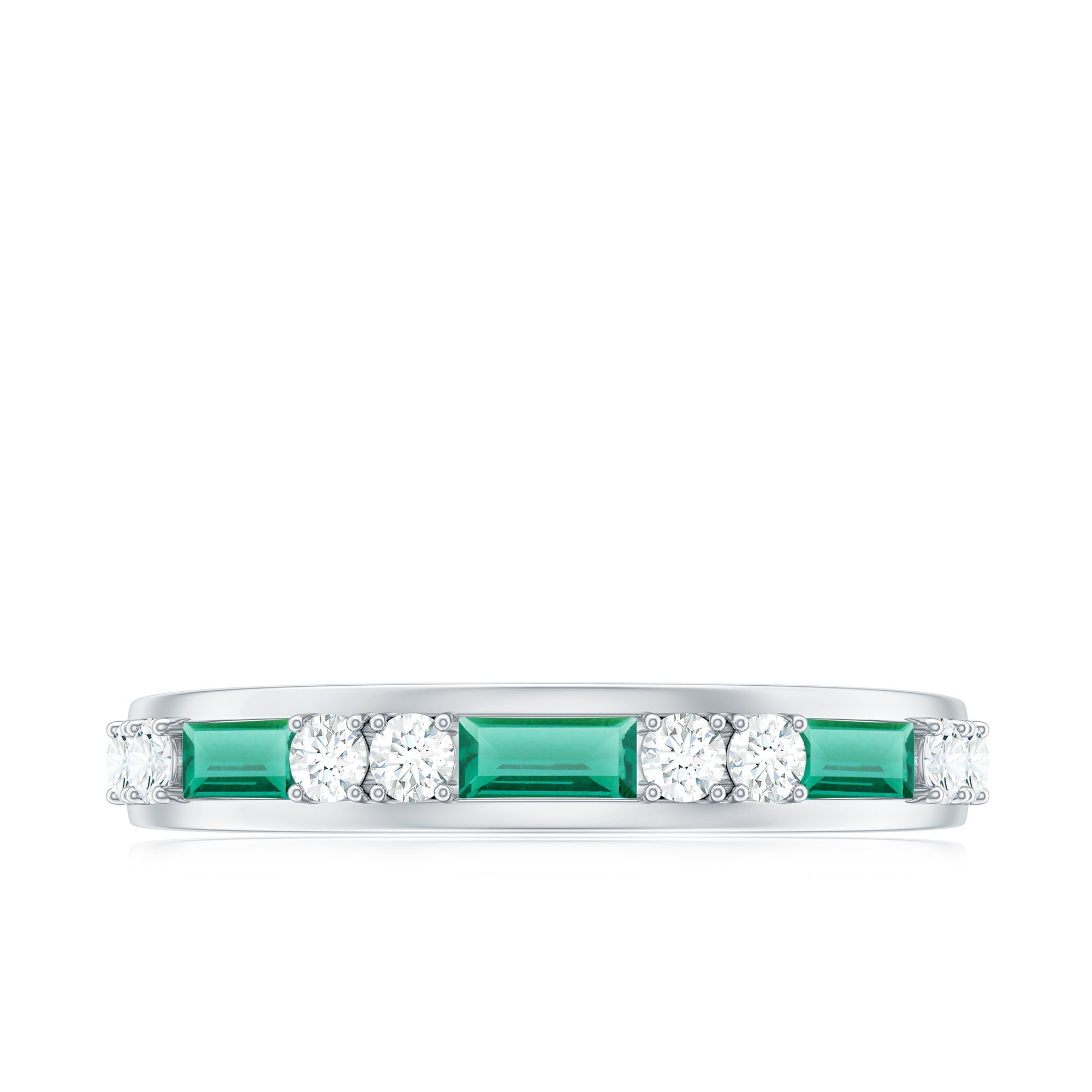 Lab Grown Emerald Ring – Half Eternity Band with Baguette Emerald & Diamonds