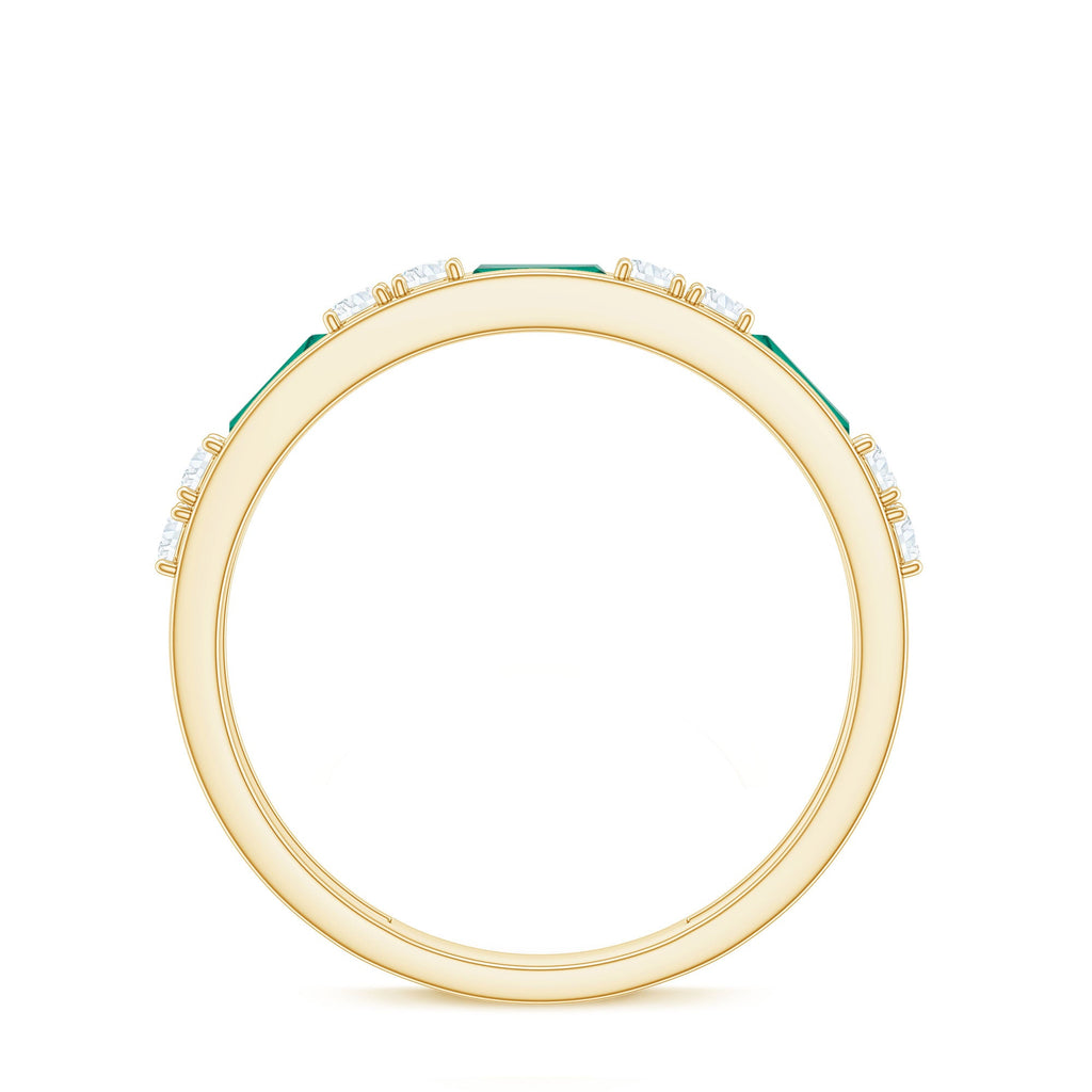 Lab Grown Emerald Ring – Half Eternity Band with Baguette Emerald & Diamonds