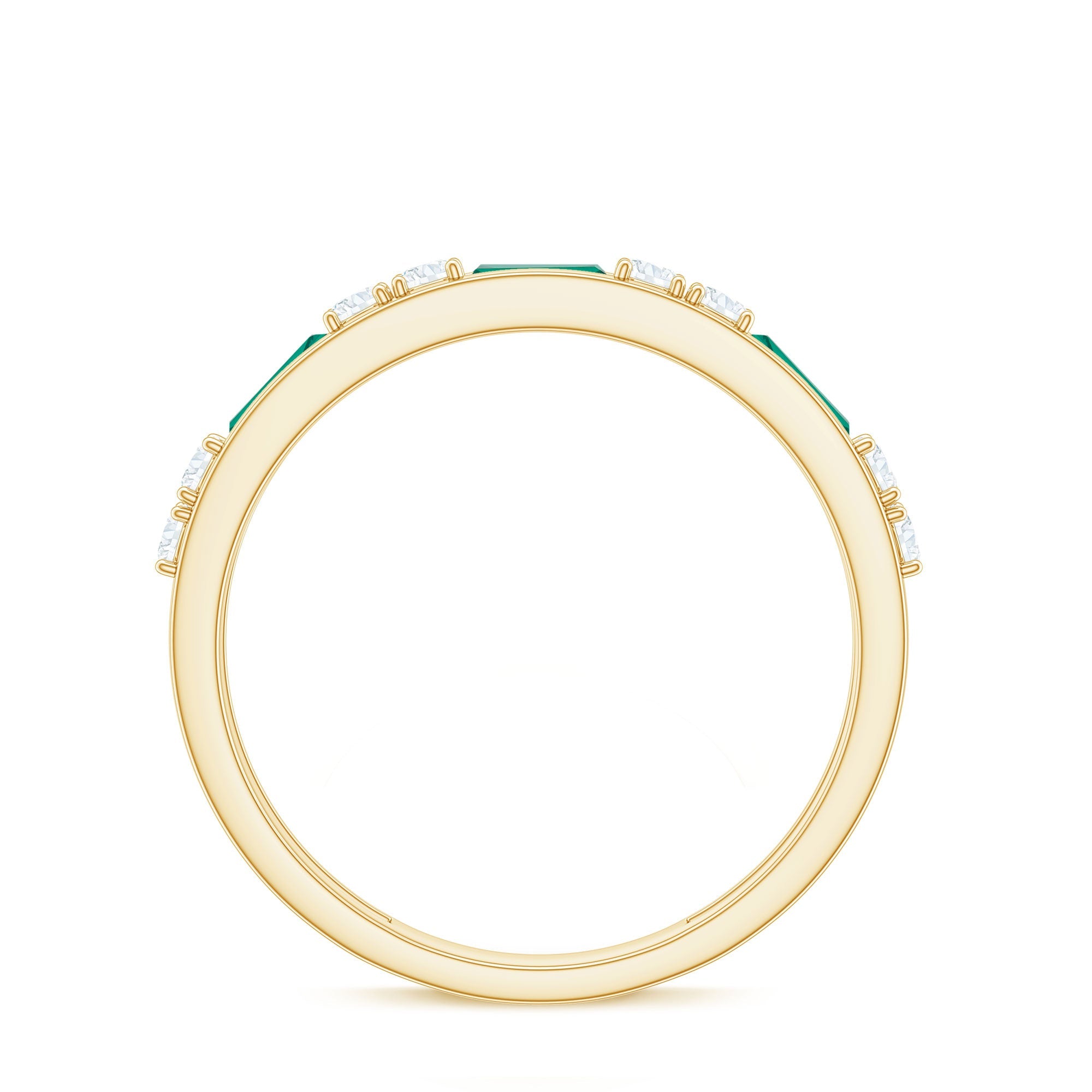 Lab Grown Emerald Ring – Half Eternity Band with Baguette Emerald & Diamonds