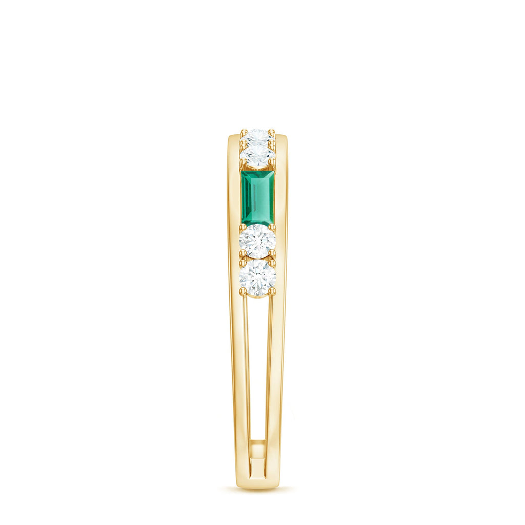 Lab Grown Emerald Ring – Half Eternity Band with Baguette Emerald & Diamonds