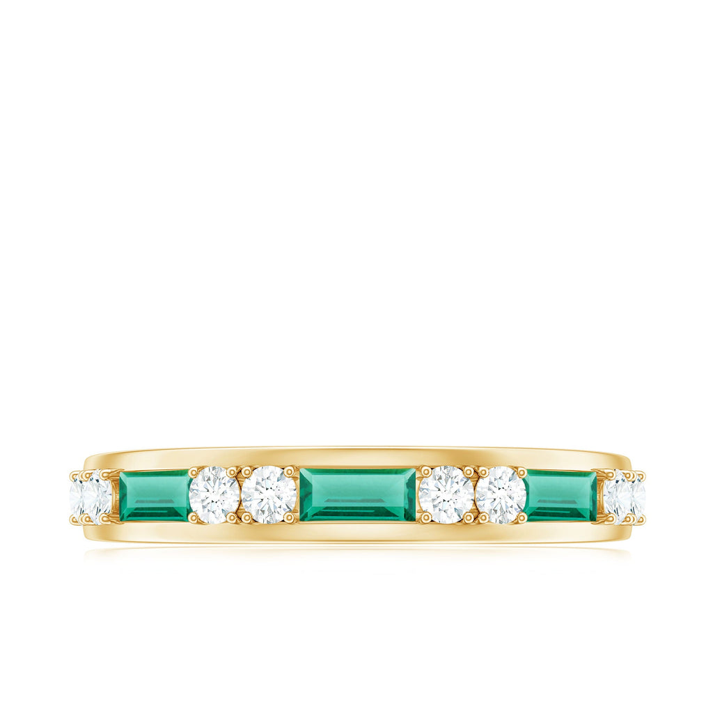 Lab Grown Emerald Ring – Half Eternity Band with Baguette Emerald & Diamonds