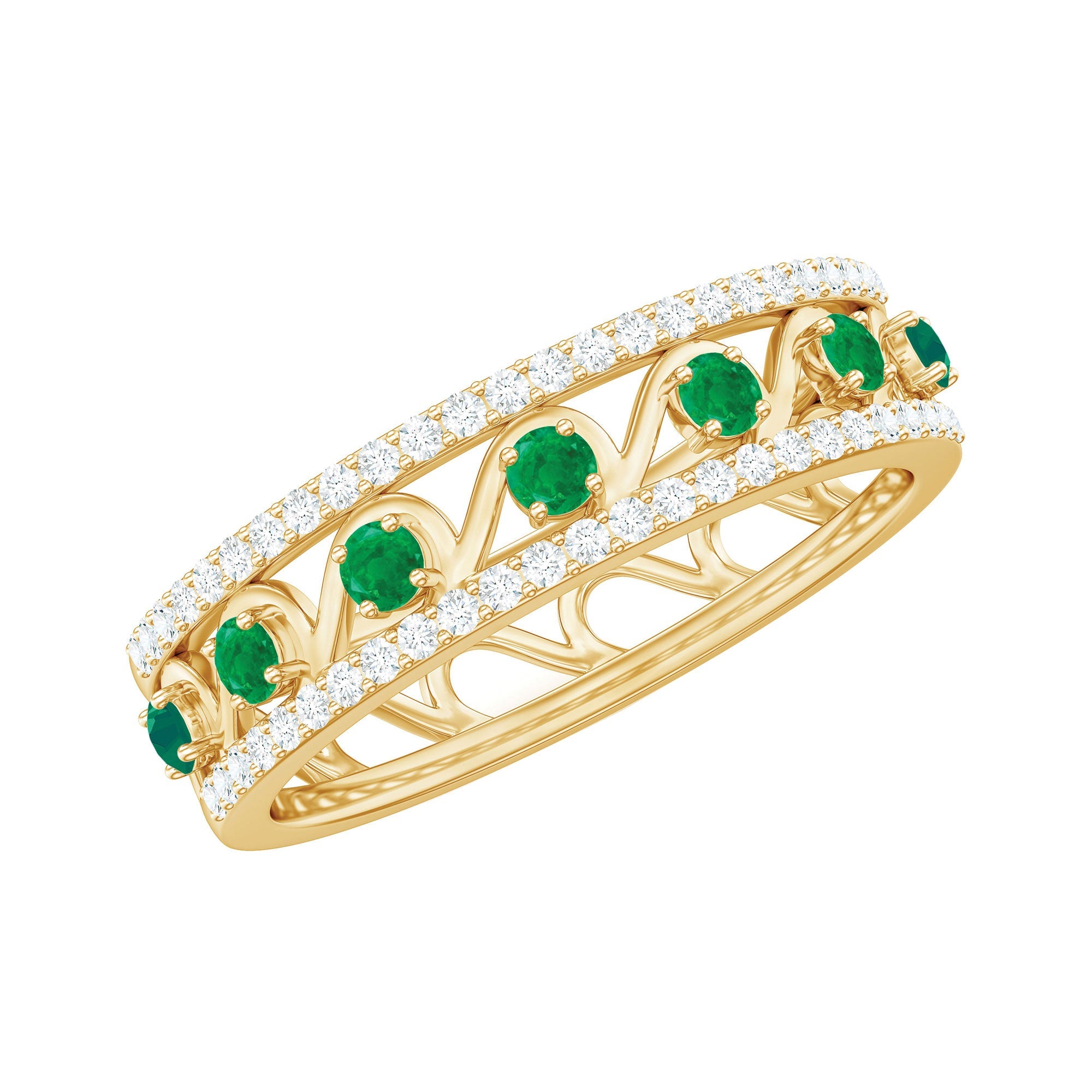 Emerald Diamond Wedding Band – Designer Half Eternity Ring with AAA Quality Emerald