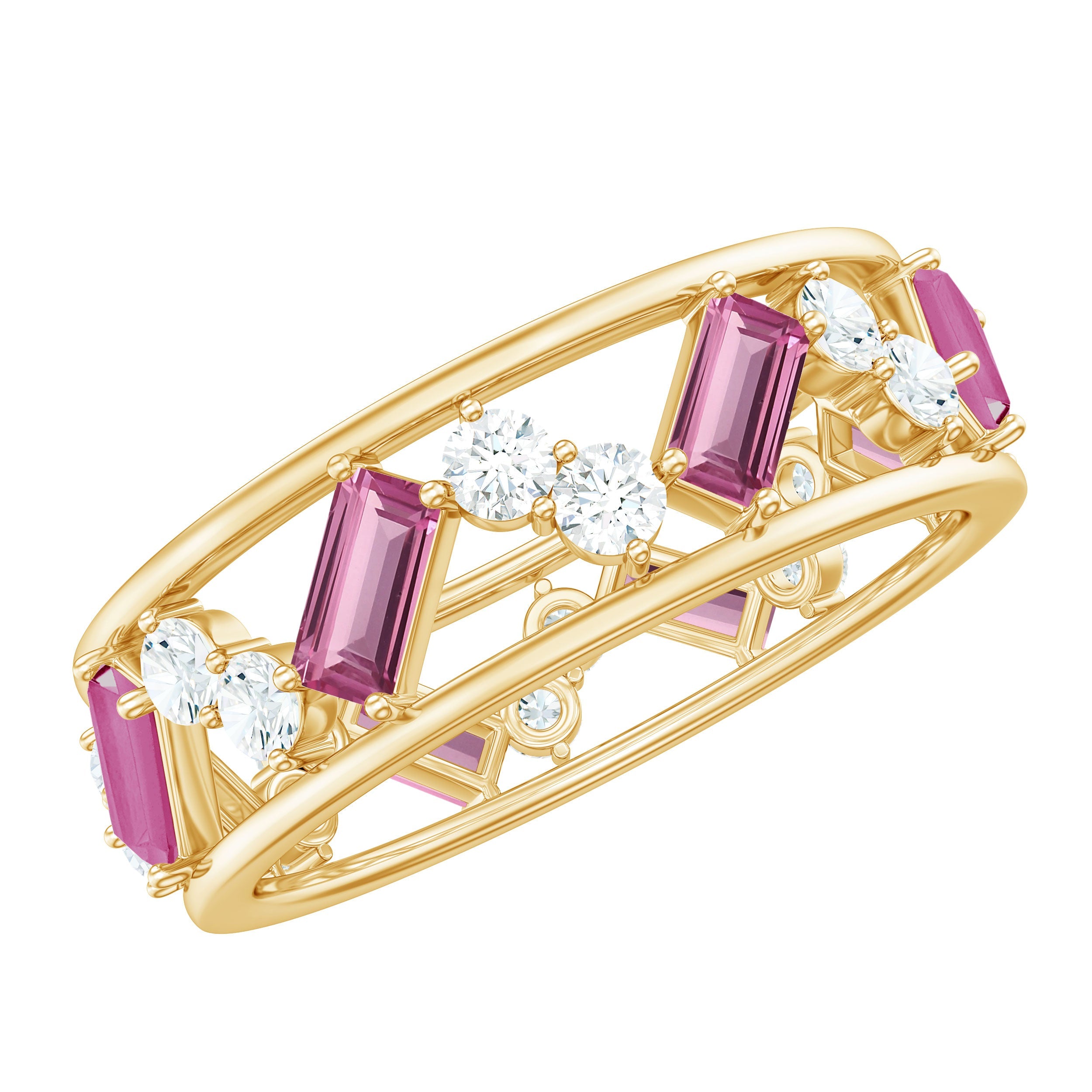Pink Tourmaline Eternity Band – Zig Zag Wedding Ring with Lab Grown Diamonds