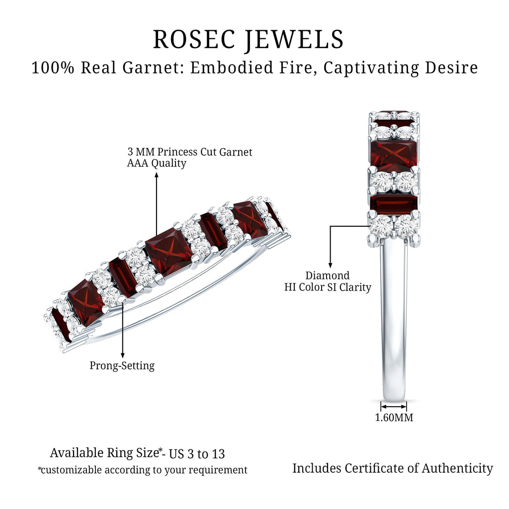 Red Garnet Eternity Ring – Diamond Half Eternity Band in Rose Gold Jewelry