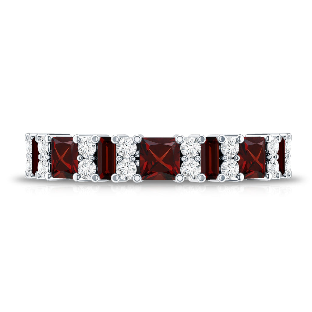 Red Garnet Eternity Ring – Diamond Half Eternity Band in Rose Gold Jewelry