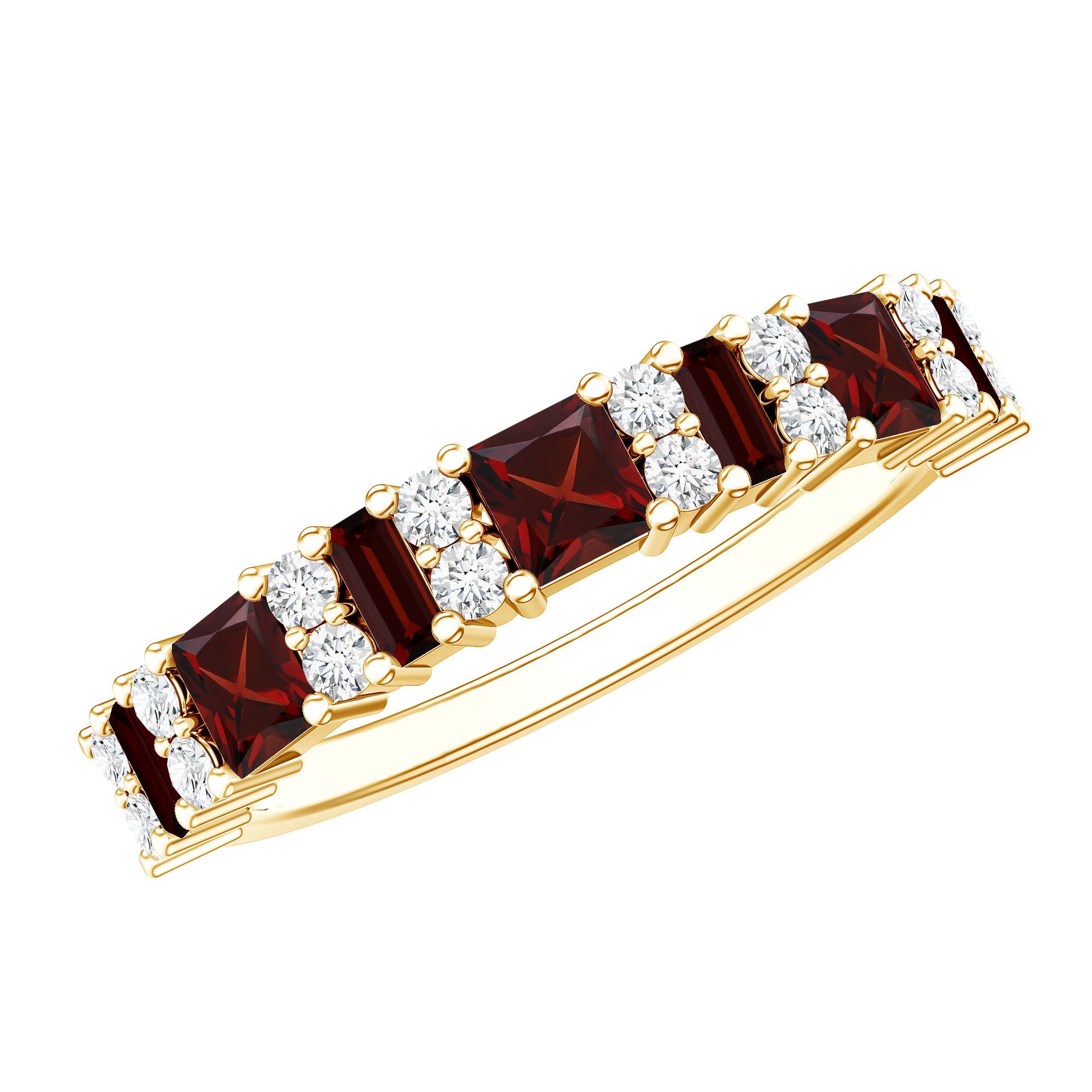 Red Garnet Eternity Ring – Diamond Half Eternity Band in Rose Gold Jewelry