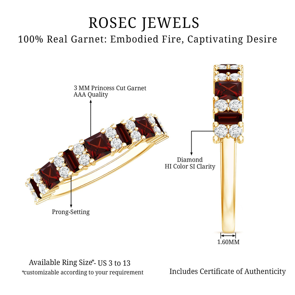 Red Garnet Eternity Ring – Diamond Half Eternity Band in Rose Gold Jewelry