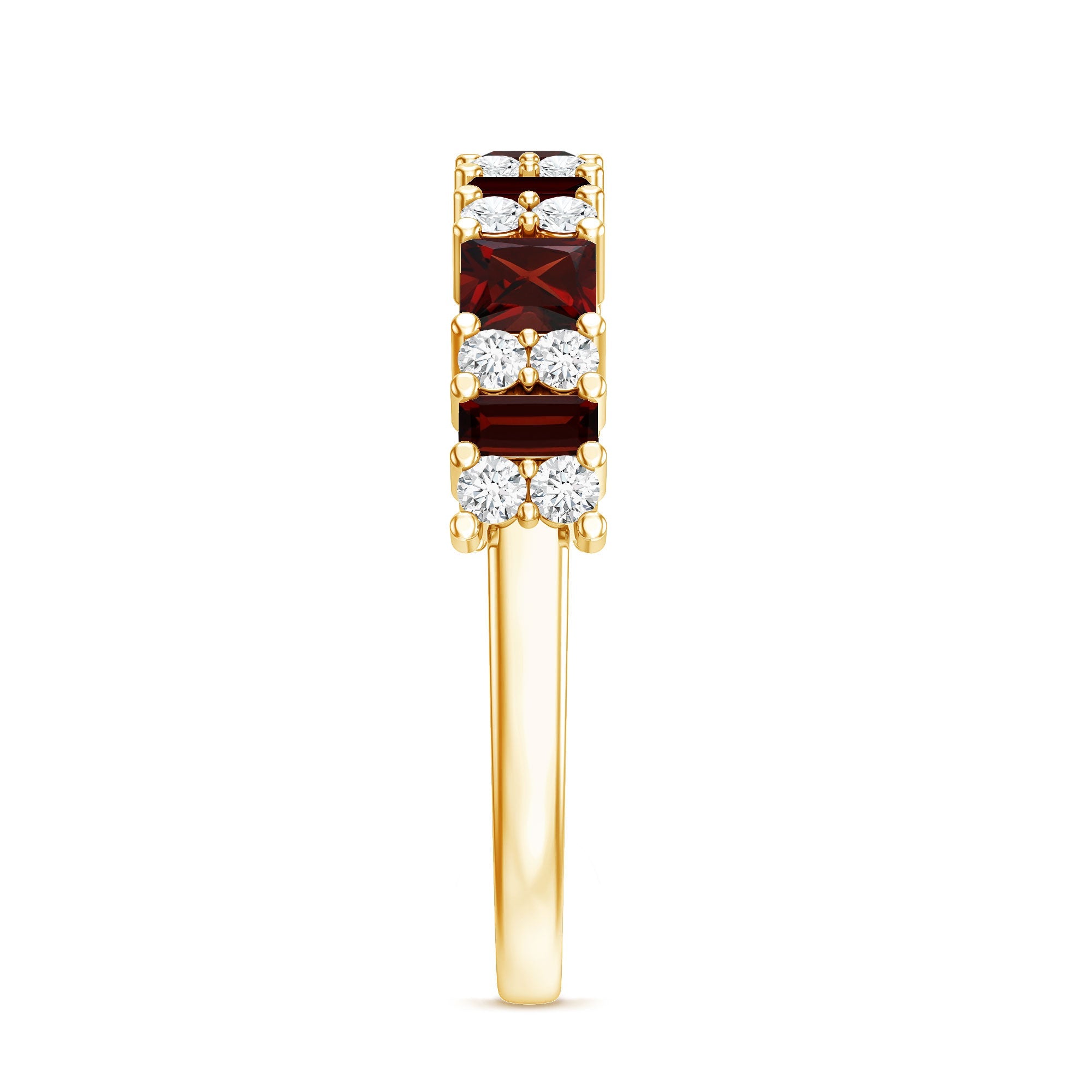 Red Garnet Eternity Ring – Diamond Half Eternity Band in Rose Gold Jewelry