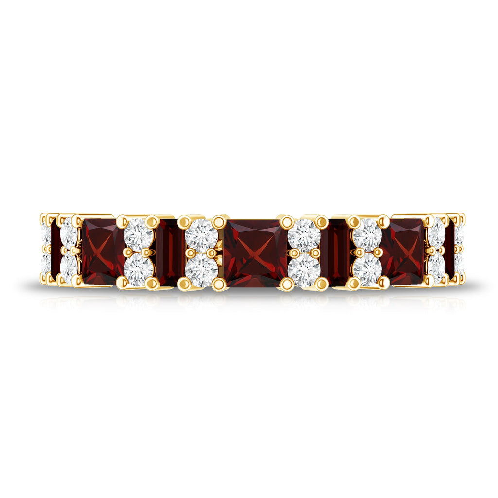 Red Garnet Eternity Ring – Diamond Half Eternity Band in Rose Gold Jewelry