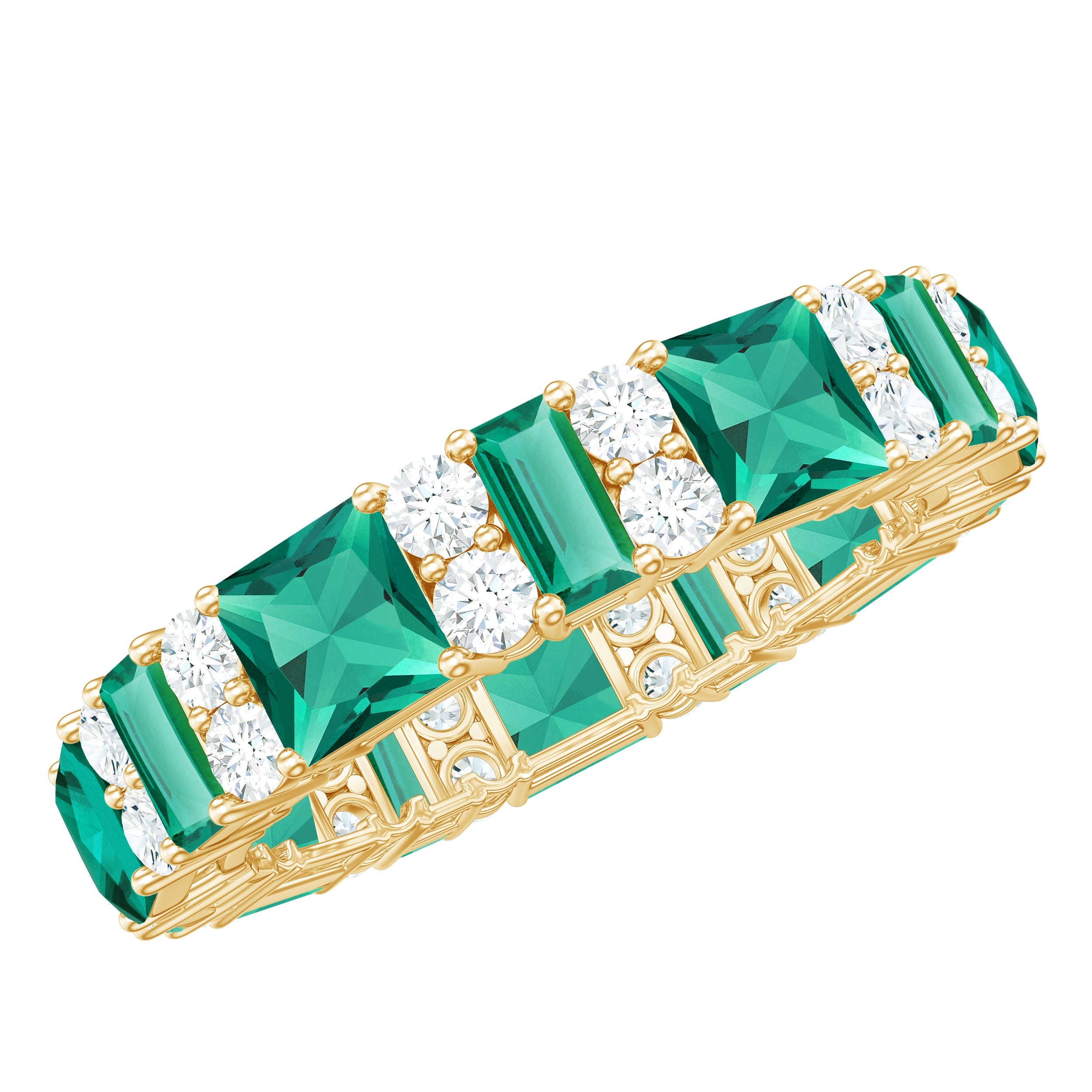 Emerald Eternity Wedding Band – Lab Grown Emerald Ring with Diamond Accent Band