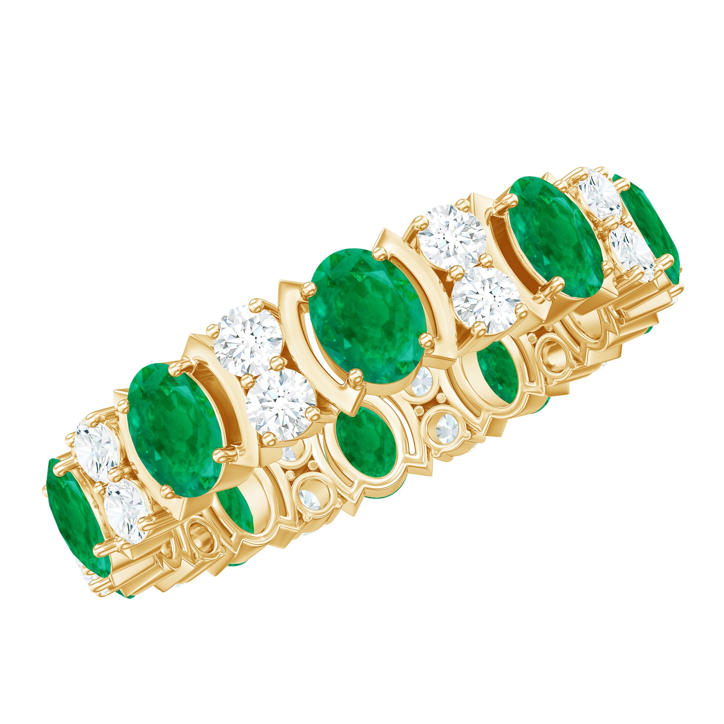 Emerald Eternity Ring – Oval Emerald Band | Full Eternity Wedding Bands With Moissanite Jewelry