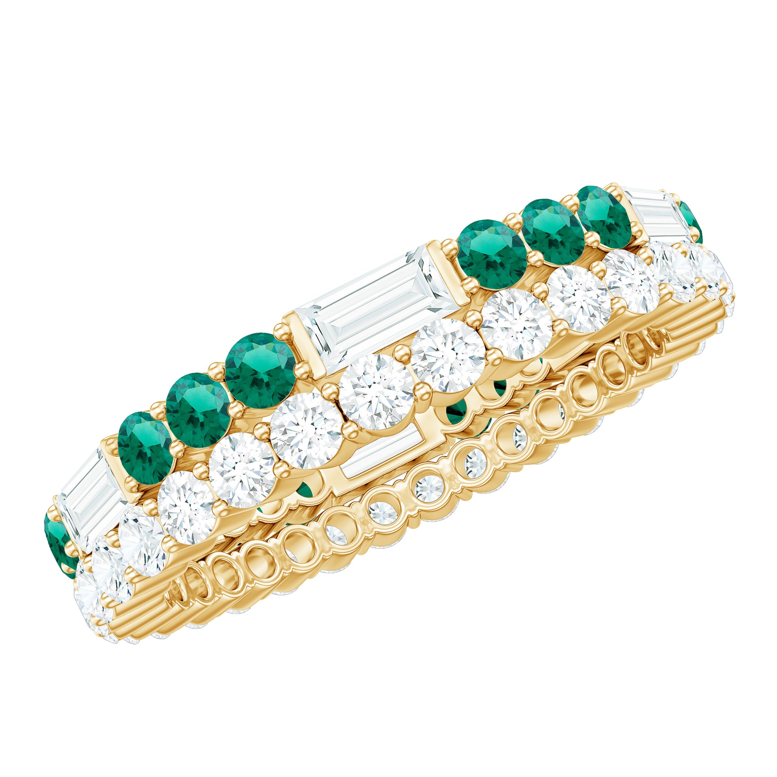 Lab Grown Emerald Ring – Double Row Wedding Band With Prong Setting & Elegant Green Gemstone
