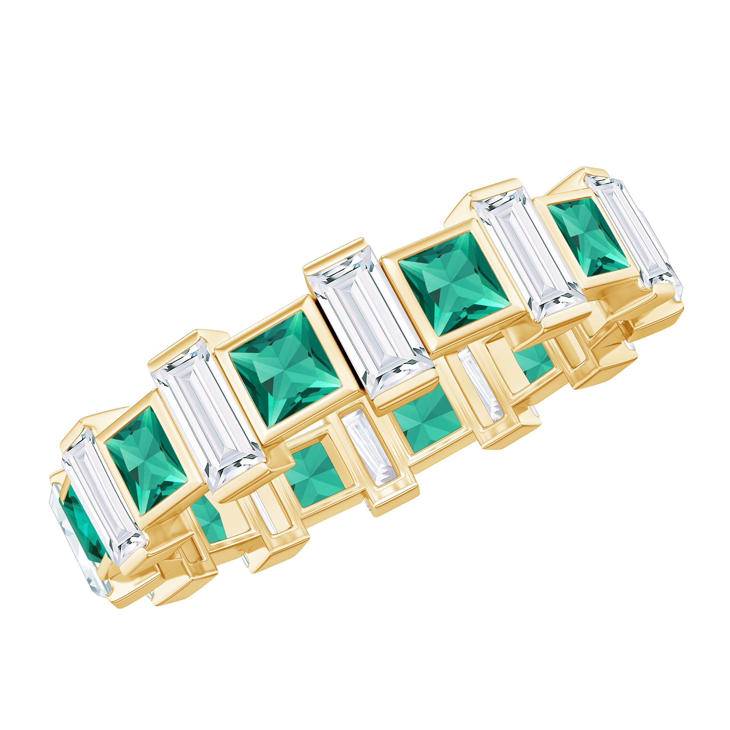 Lab Grown Emerald Ring – Princess Cut Emerald Eternity Band With Moissanite