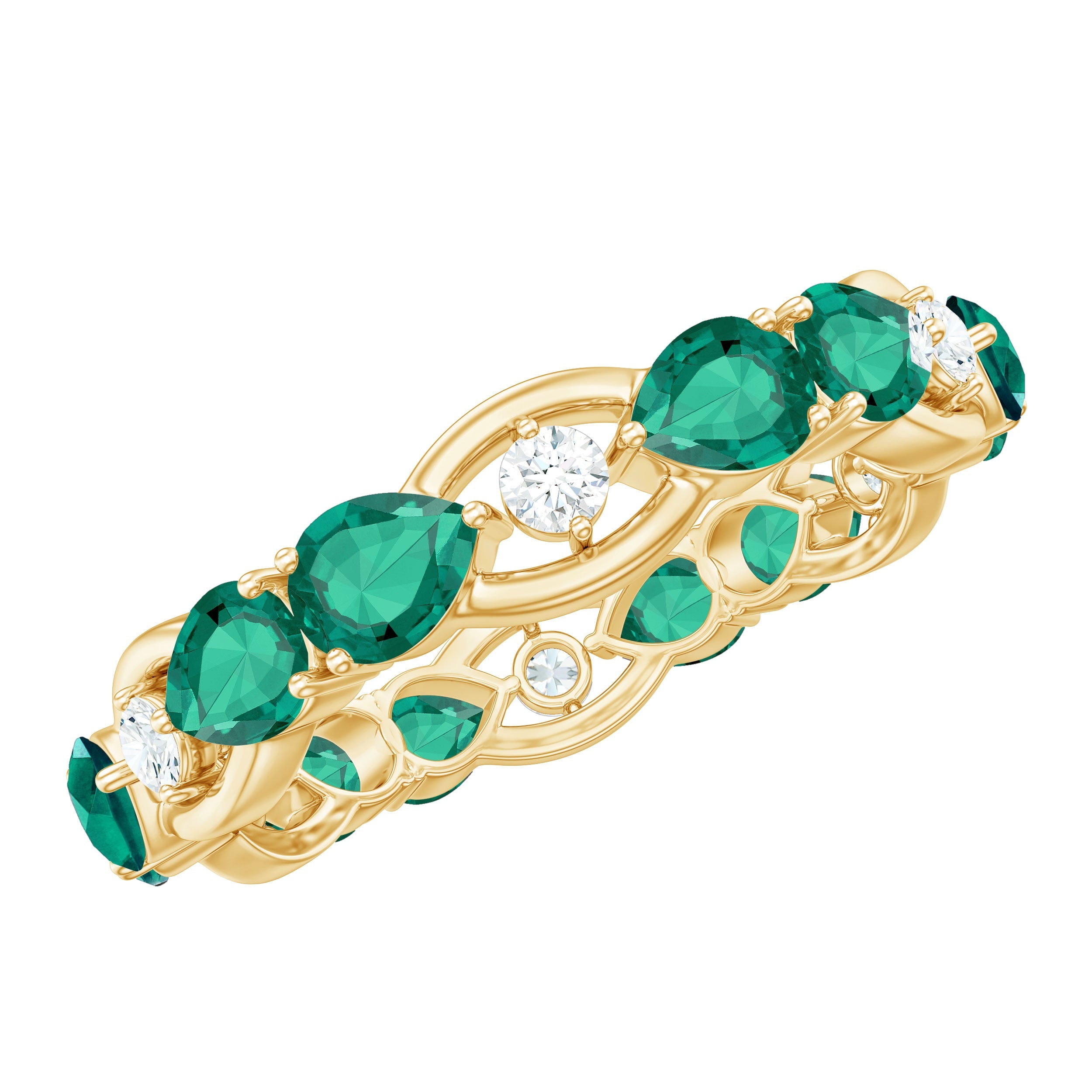 Lab Grown Emerald Ring – Pear Shape Emerald Eternity Band | East West Style