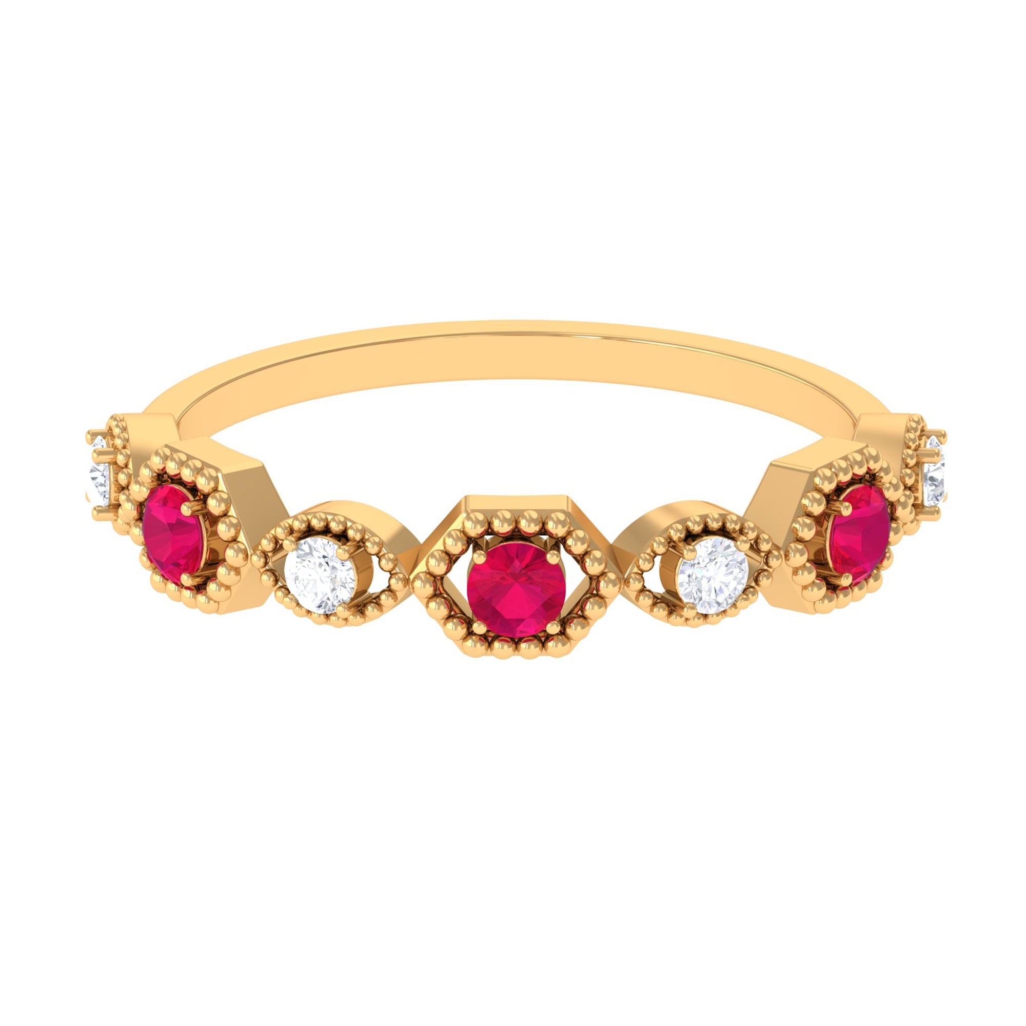 Ruby Diamond Eternity Ring – Vintage Half Band with Round Cut Stones