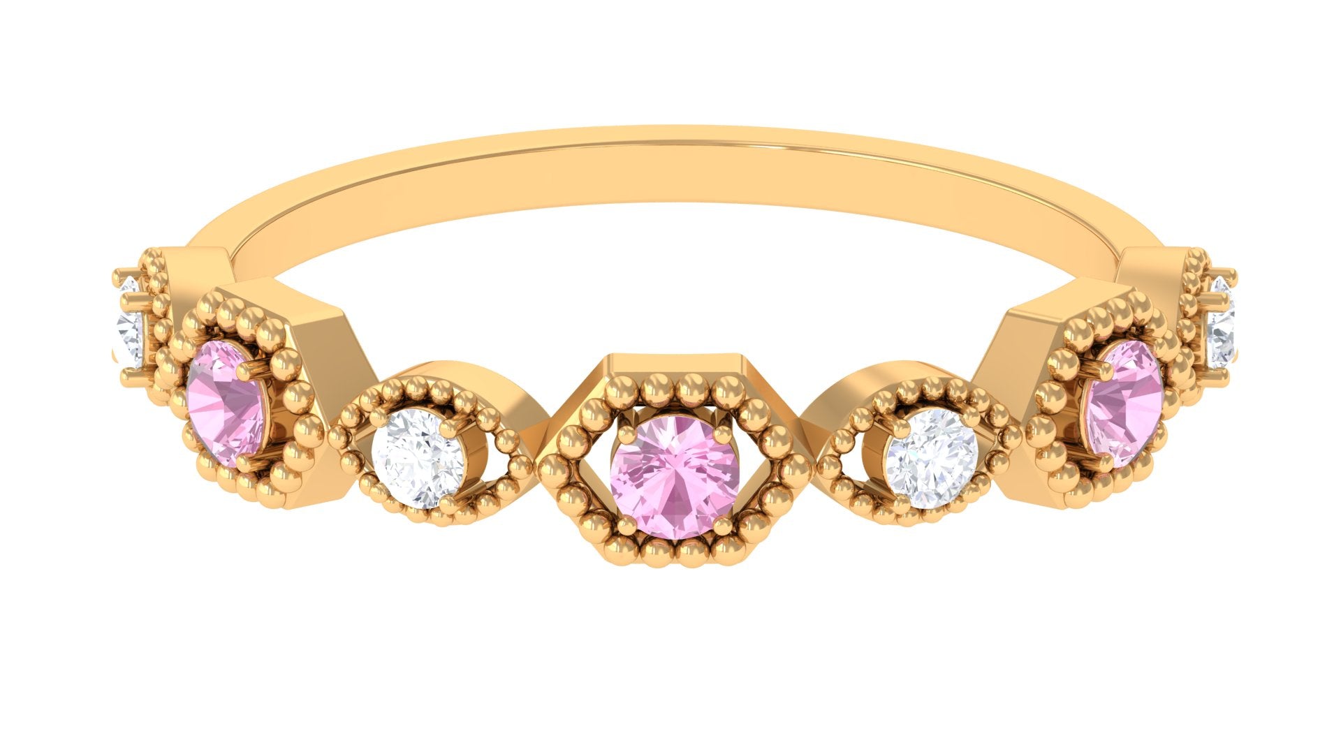 Pink Tourmaline Wedding Band – Diamond Eternity Ring With Prong Setting