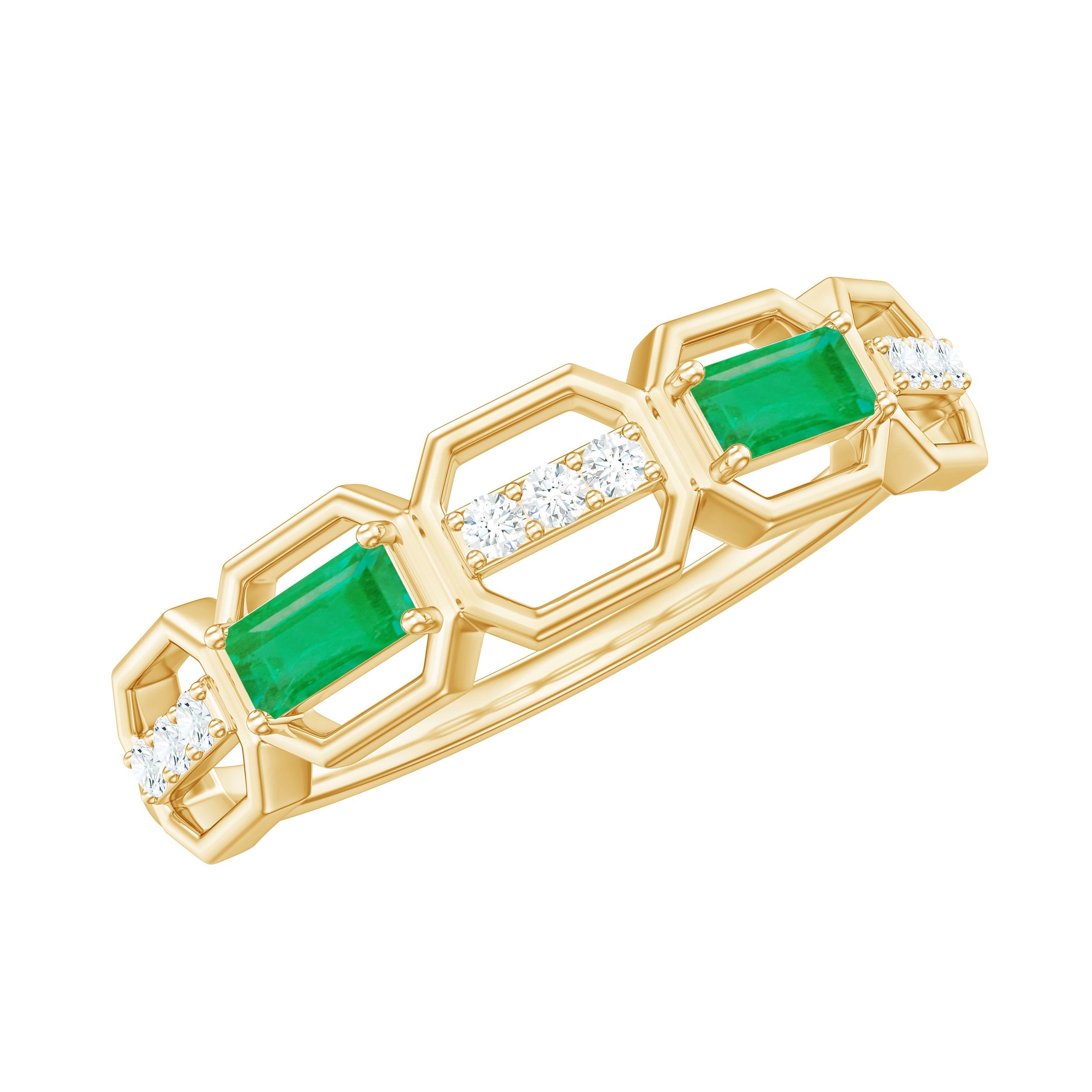 Emerald Diamond Anniversary Ring – Baguette Emerald Band With Diamond Prong Setting