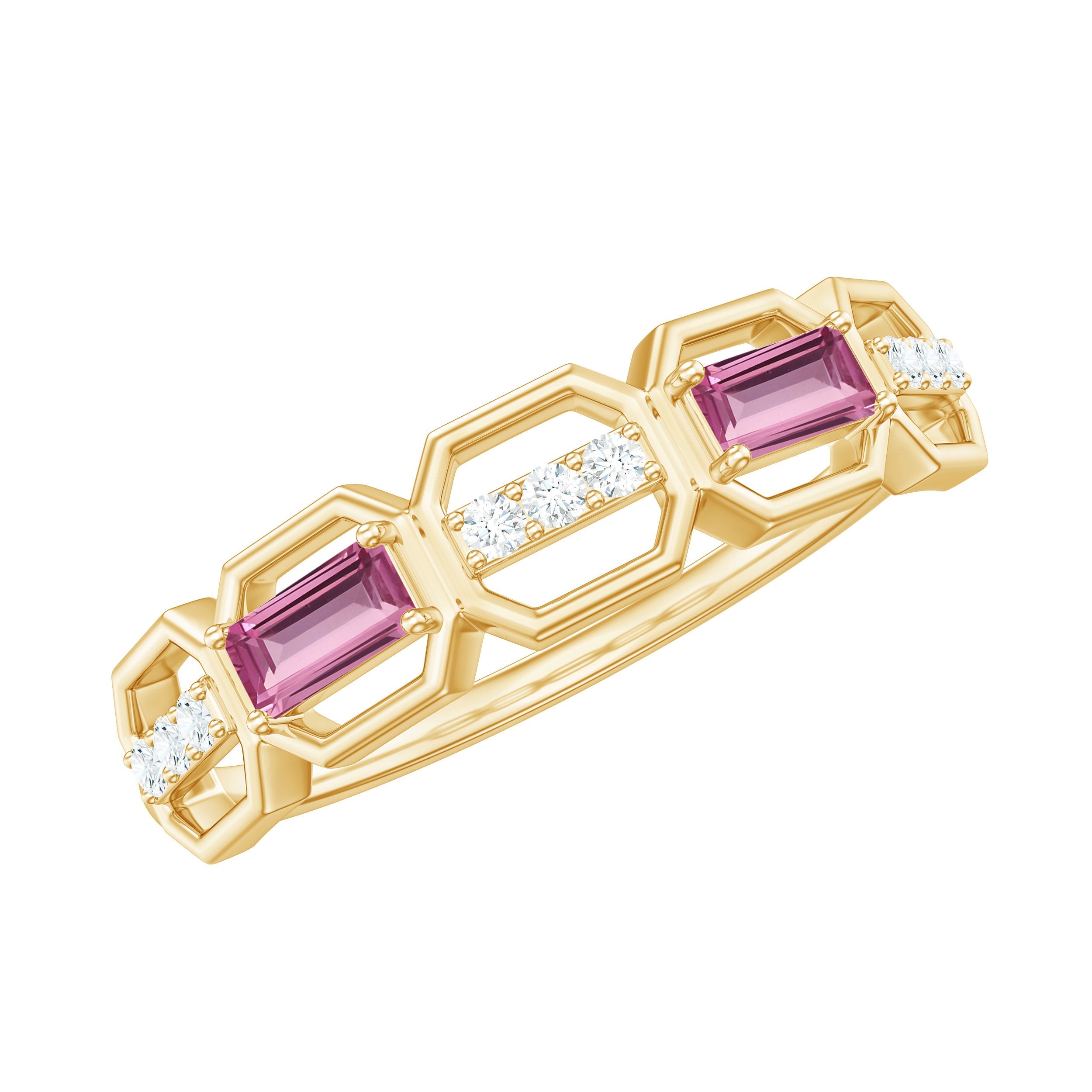 Pink Tourmaline Ring – Diamond Eternity Ring | Geometric Half Band With Prong Setting