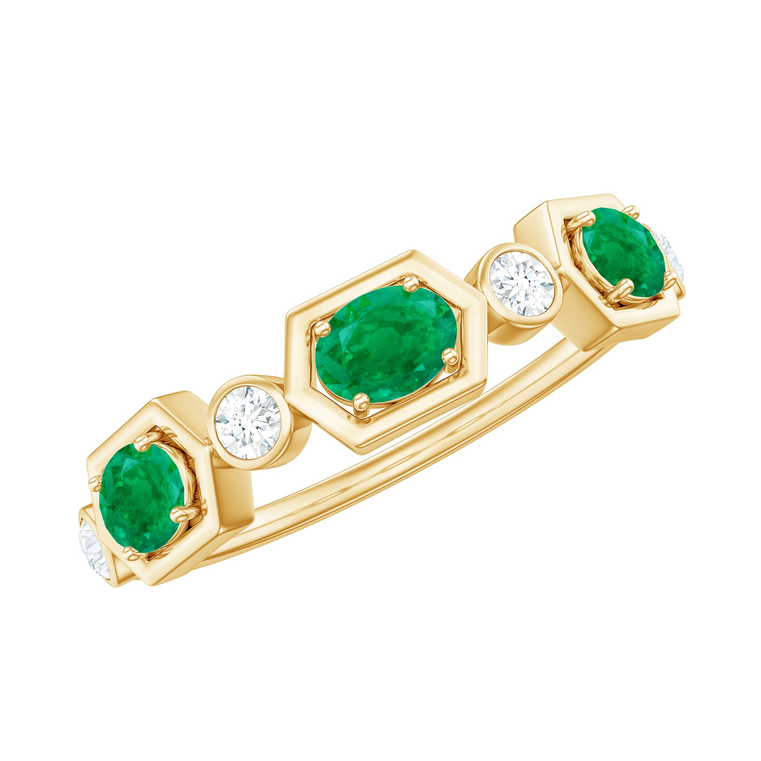 Emerald Diamond Eternity Ring – Classic Half Eternity Band with Oval Emerald