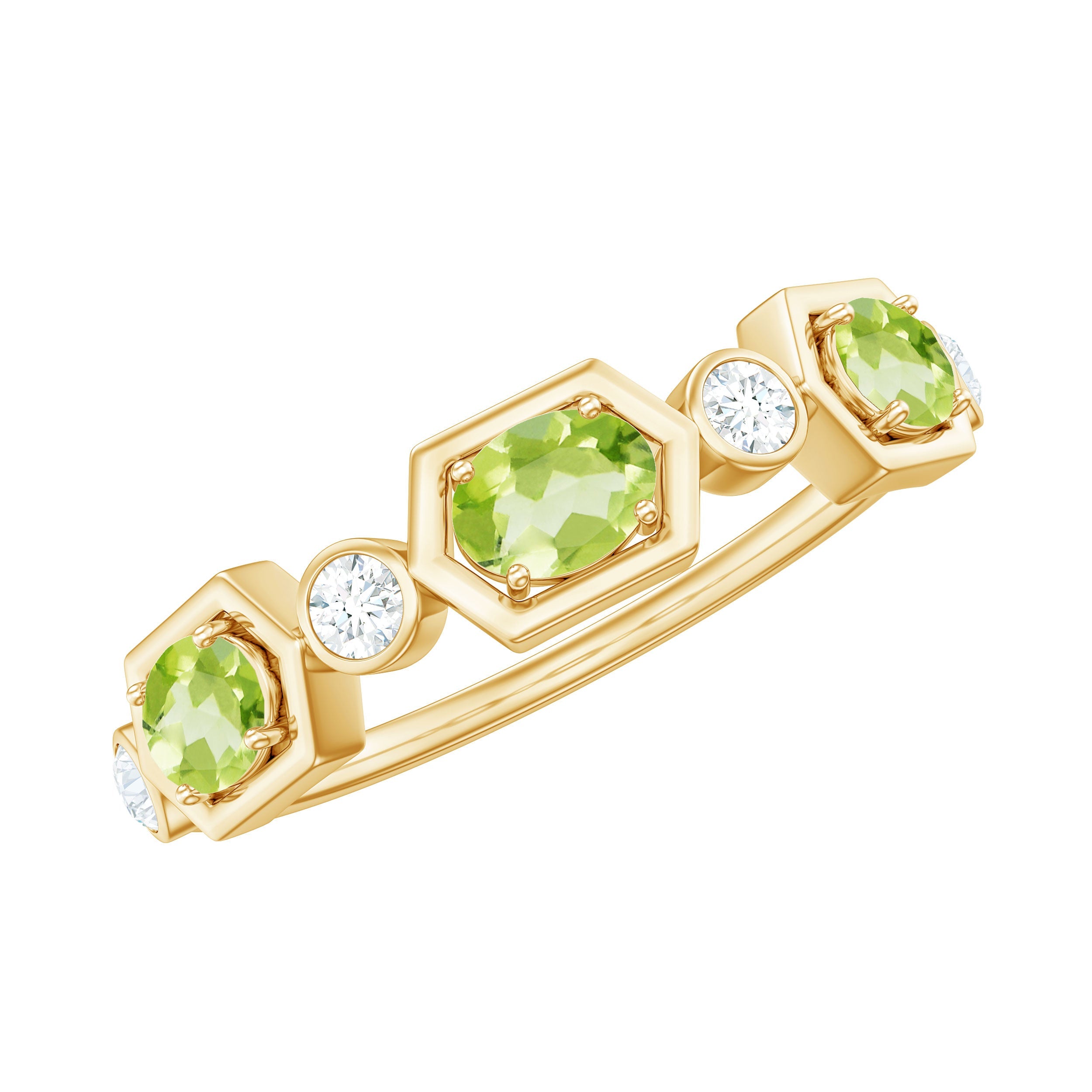 Peridot Diamond Ring – Half Eternity Band with Oval Peridot Stones & Sparkling Diamond Accents