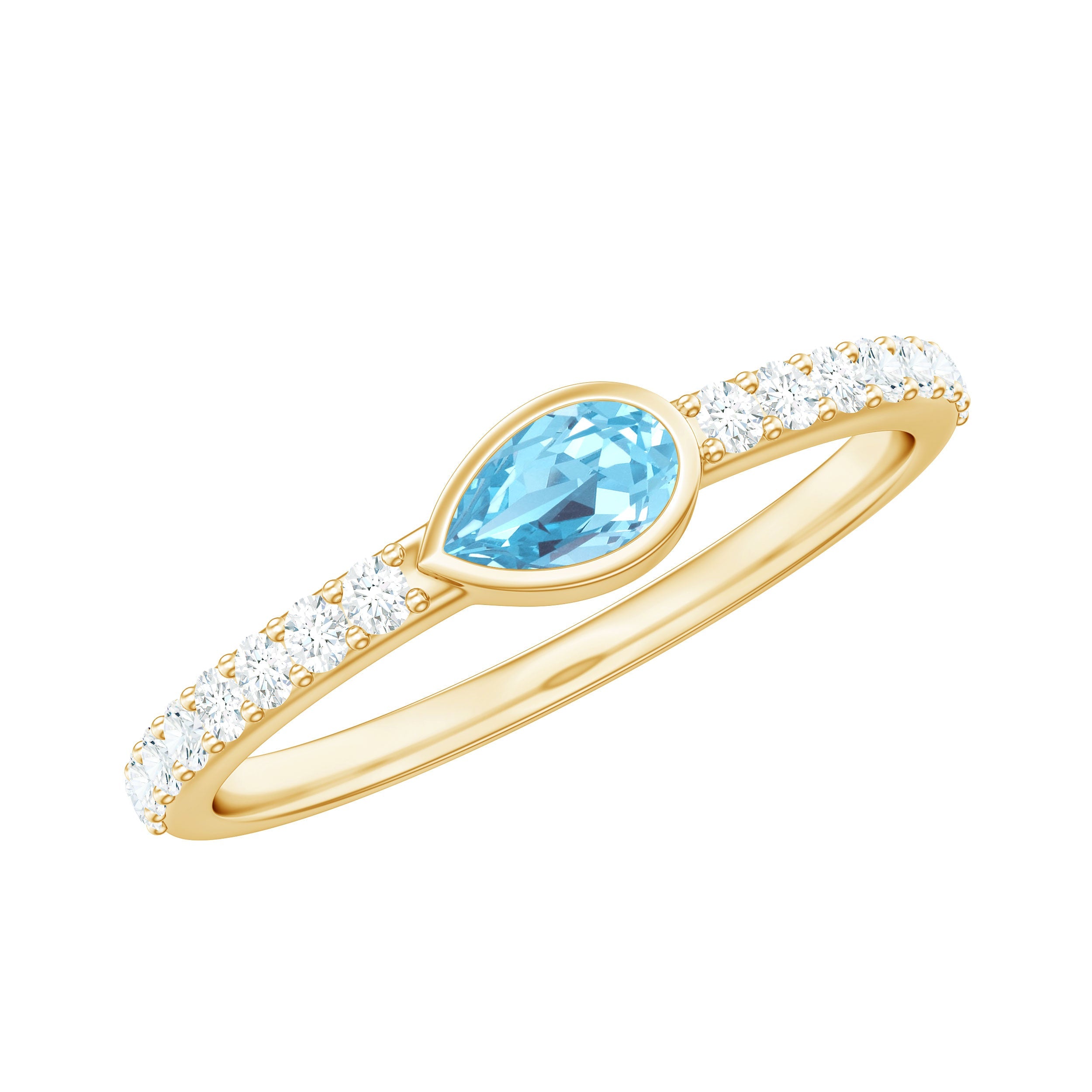 Aquamarine Promise Ring – Pear Cut Blue Birthstone with Diamond Accents