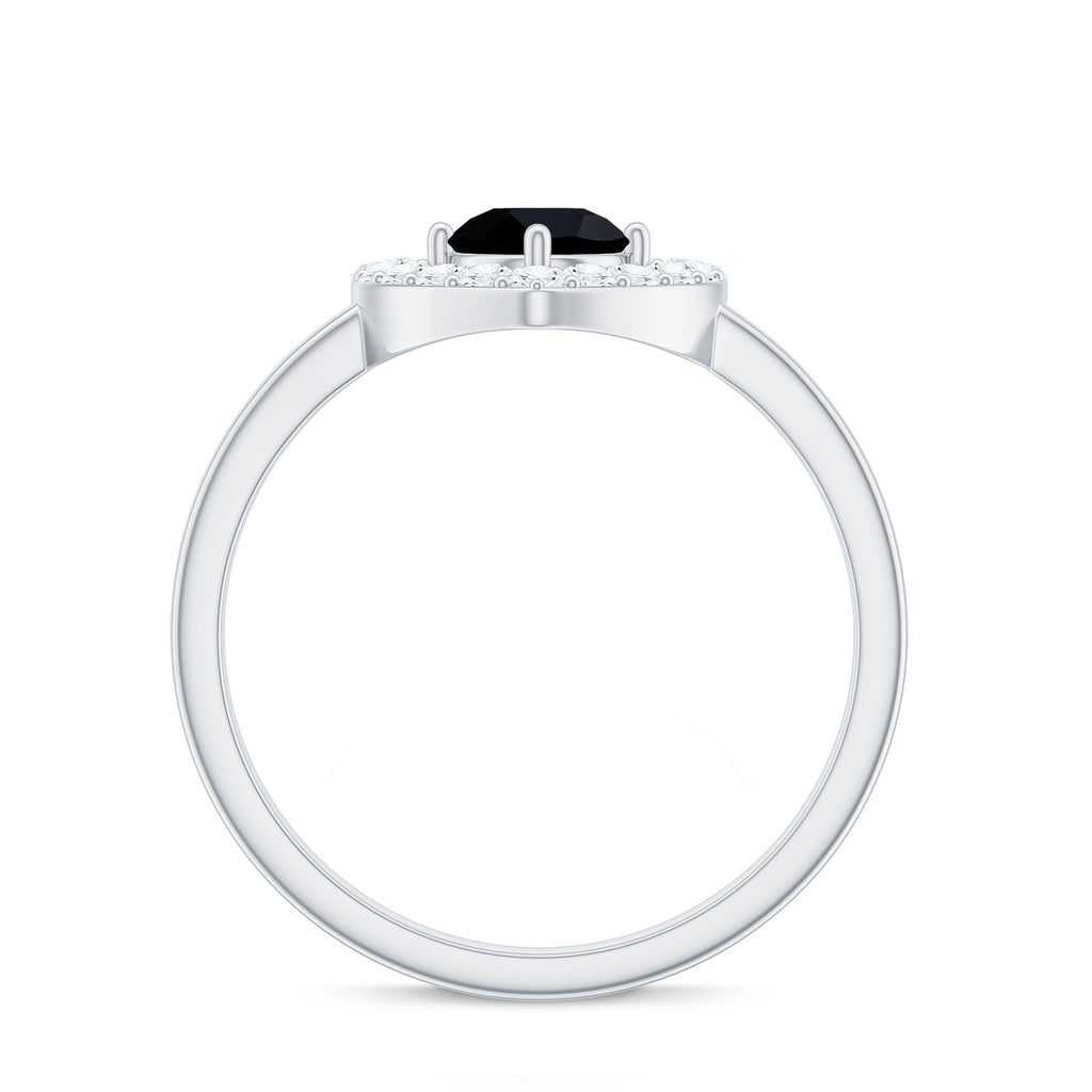 Genuine Black Onyx and Diamond Heart Engagement Ring