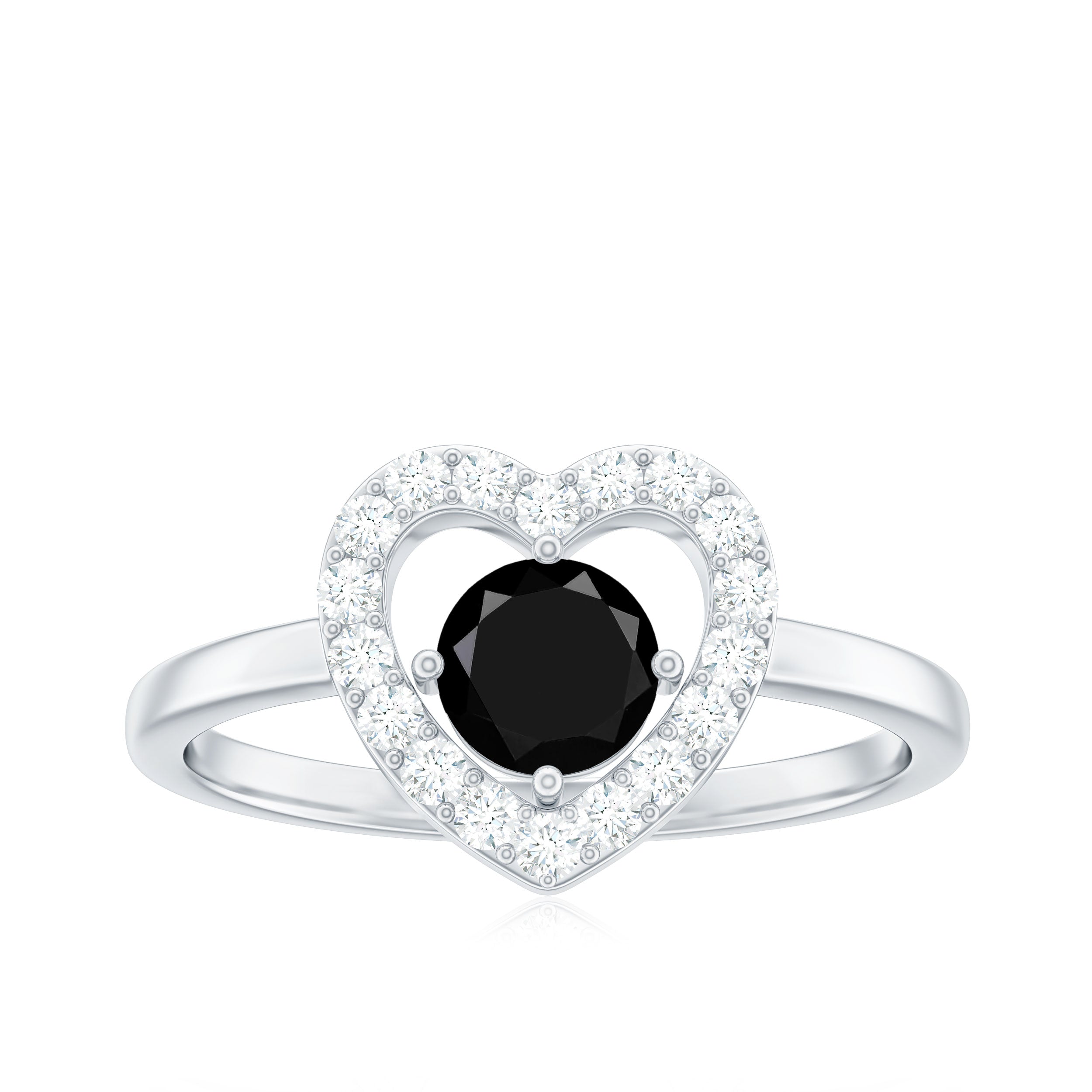 Genuine Black Onyx and Diamond Heart Engagement Ring