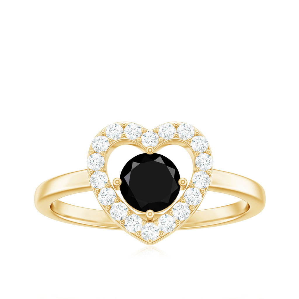 Genuine Black Onyx and Diamond Heart Engagement Ring
