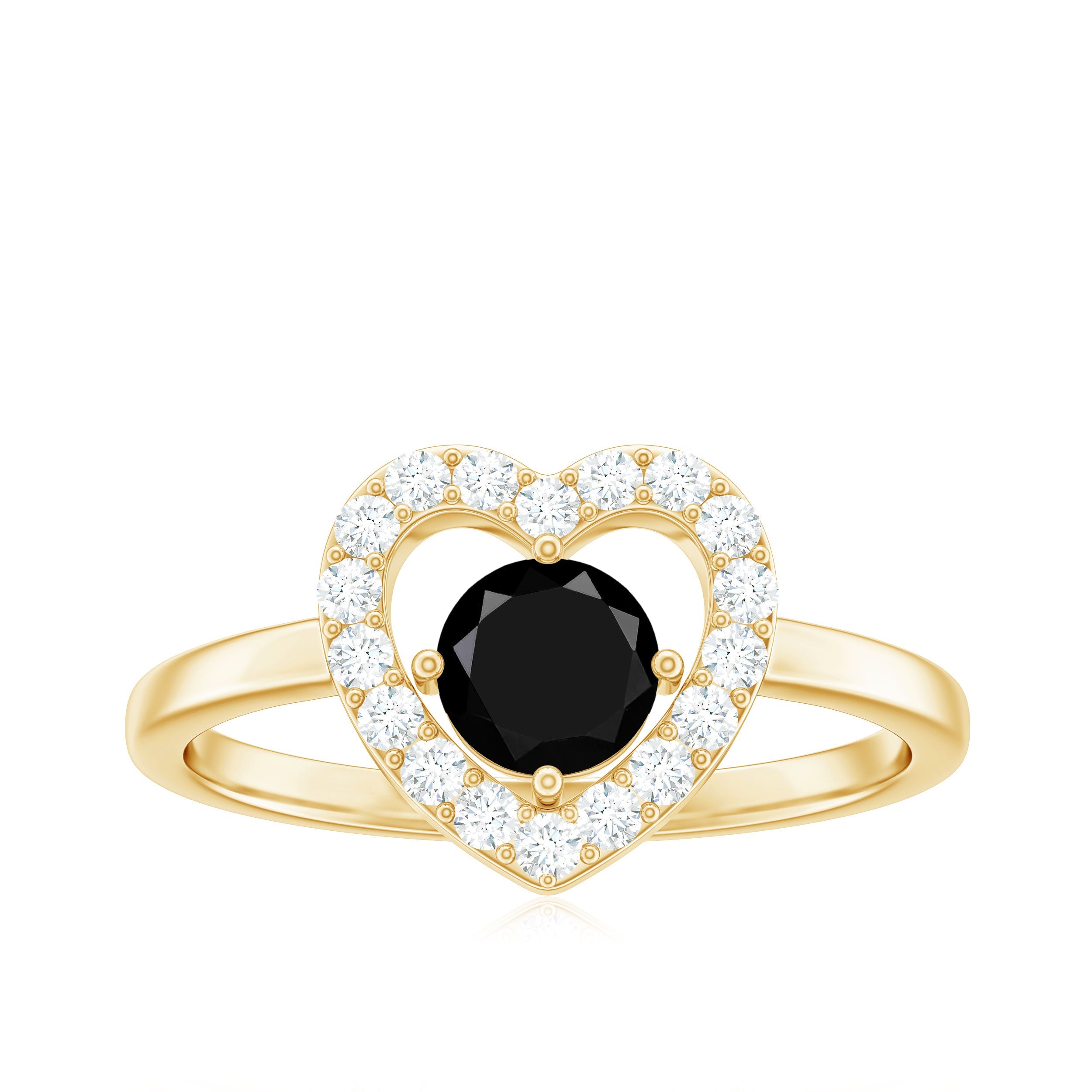 Genuine Black Onyx and Diamond Heart Engagement Ring