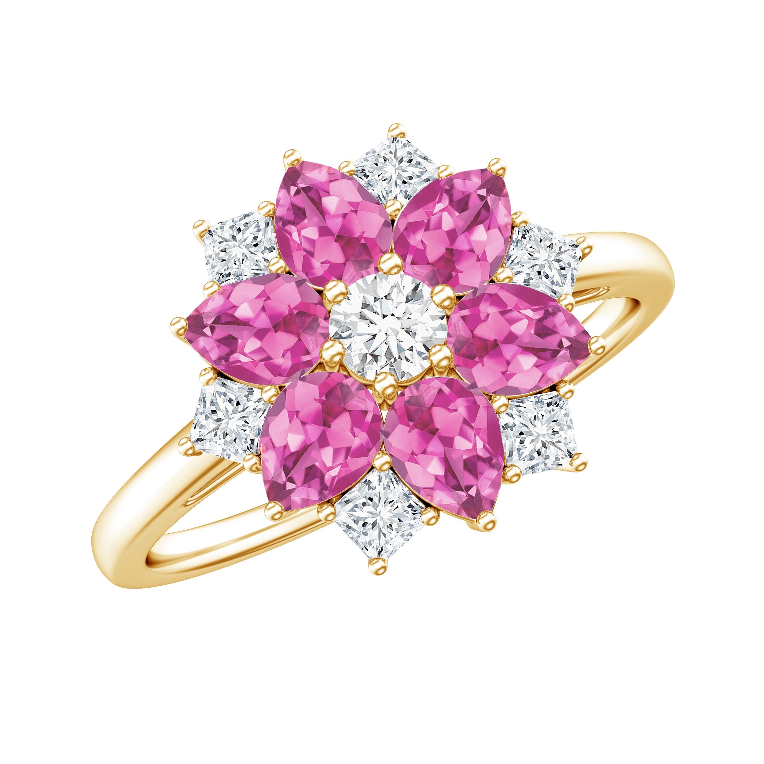 Pink Tourmaline Engagement Ring – Elegant Flower Statement Ring with Lab Grown Diamonds