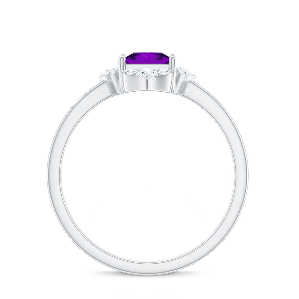 Natural 1.2 Carat Princess Cut Amethyst Flower Engagement Ring with Diamond