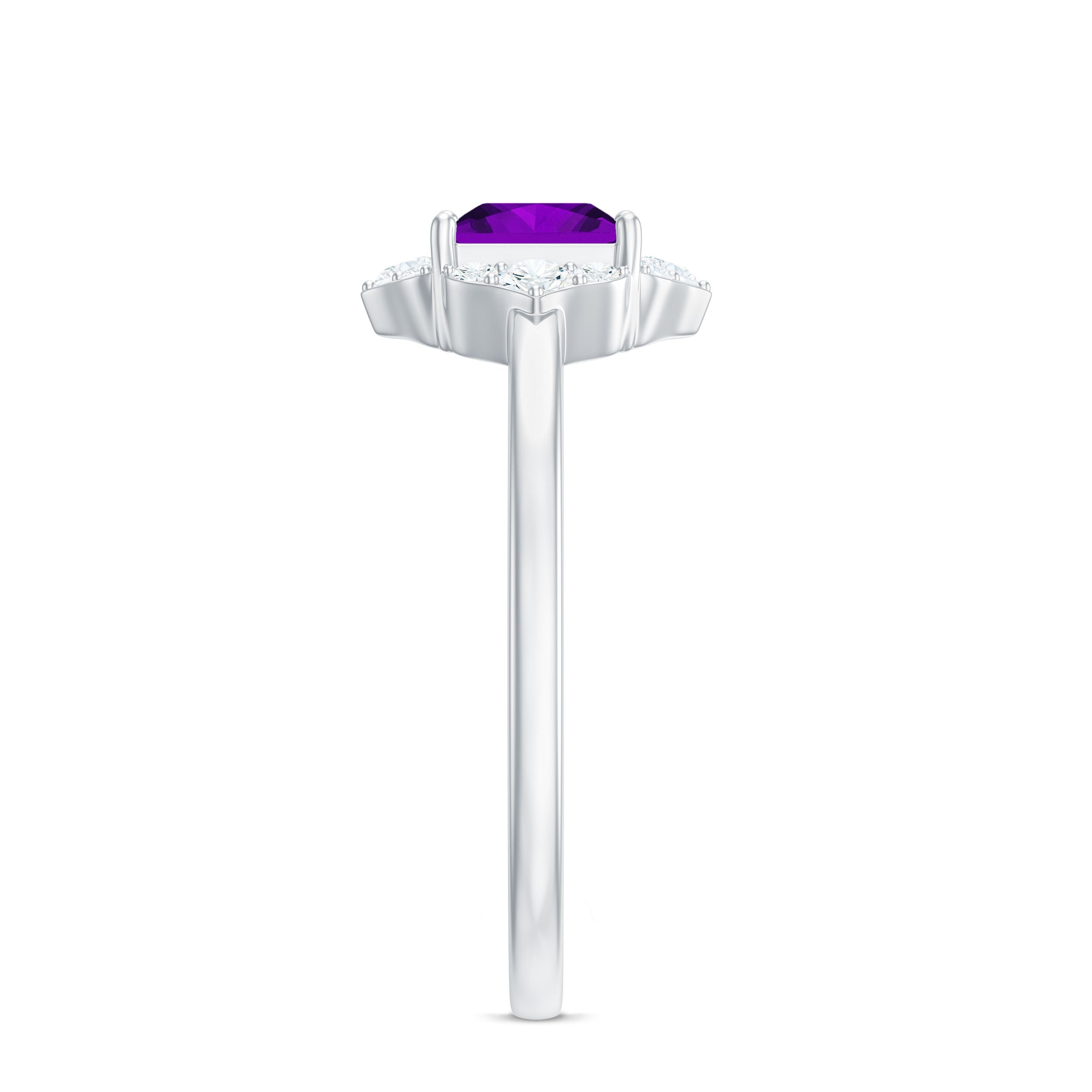 Natural 1.2 Carat Princess Cut Amethyst Flower Engagement Ring with Diamond